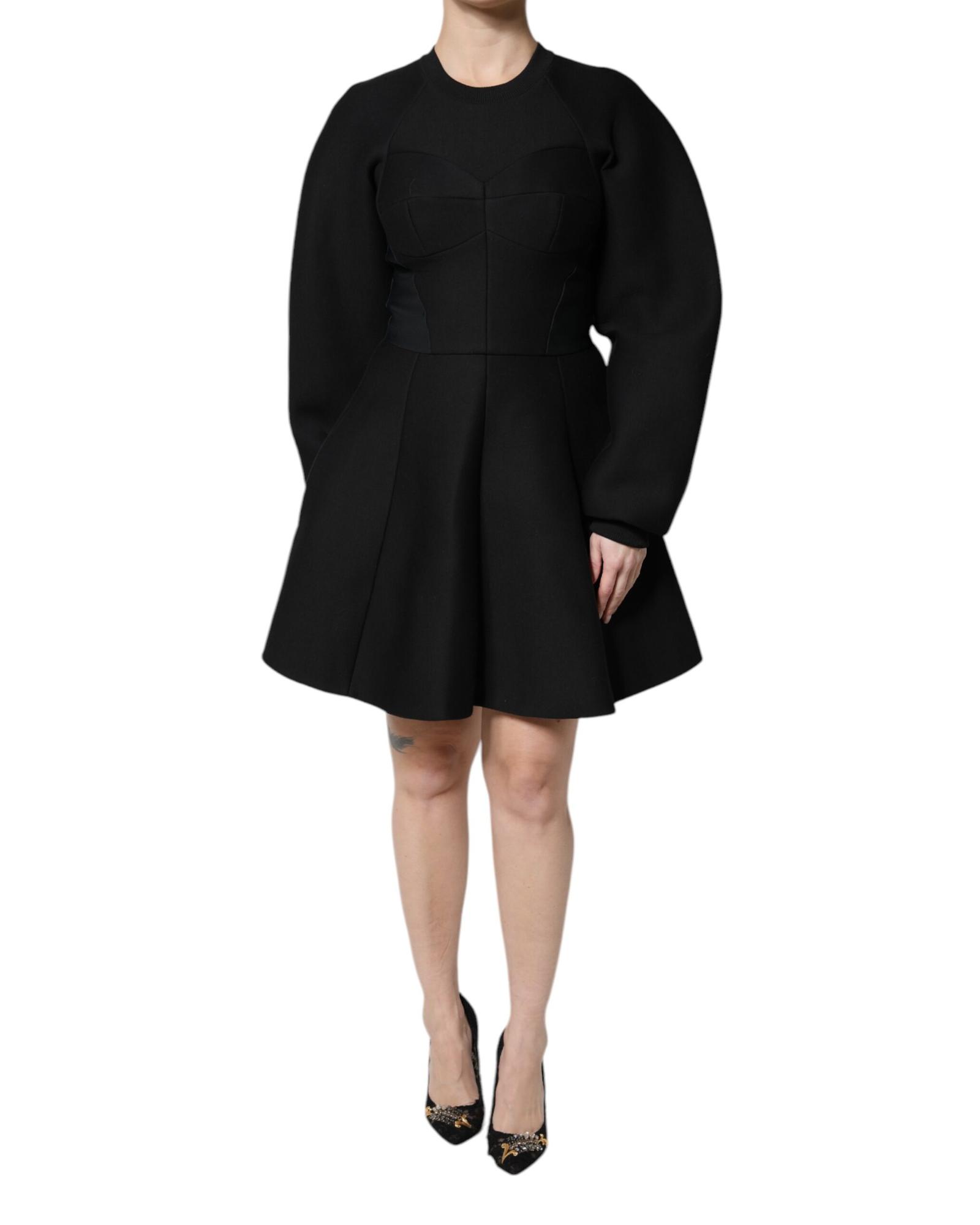 V539-DR81653-38-202506161945-00 Dolce & Gabbana Women's Black Cotton Long Sleeves A-line Mini Dress - 38 IT - Image 1