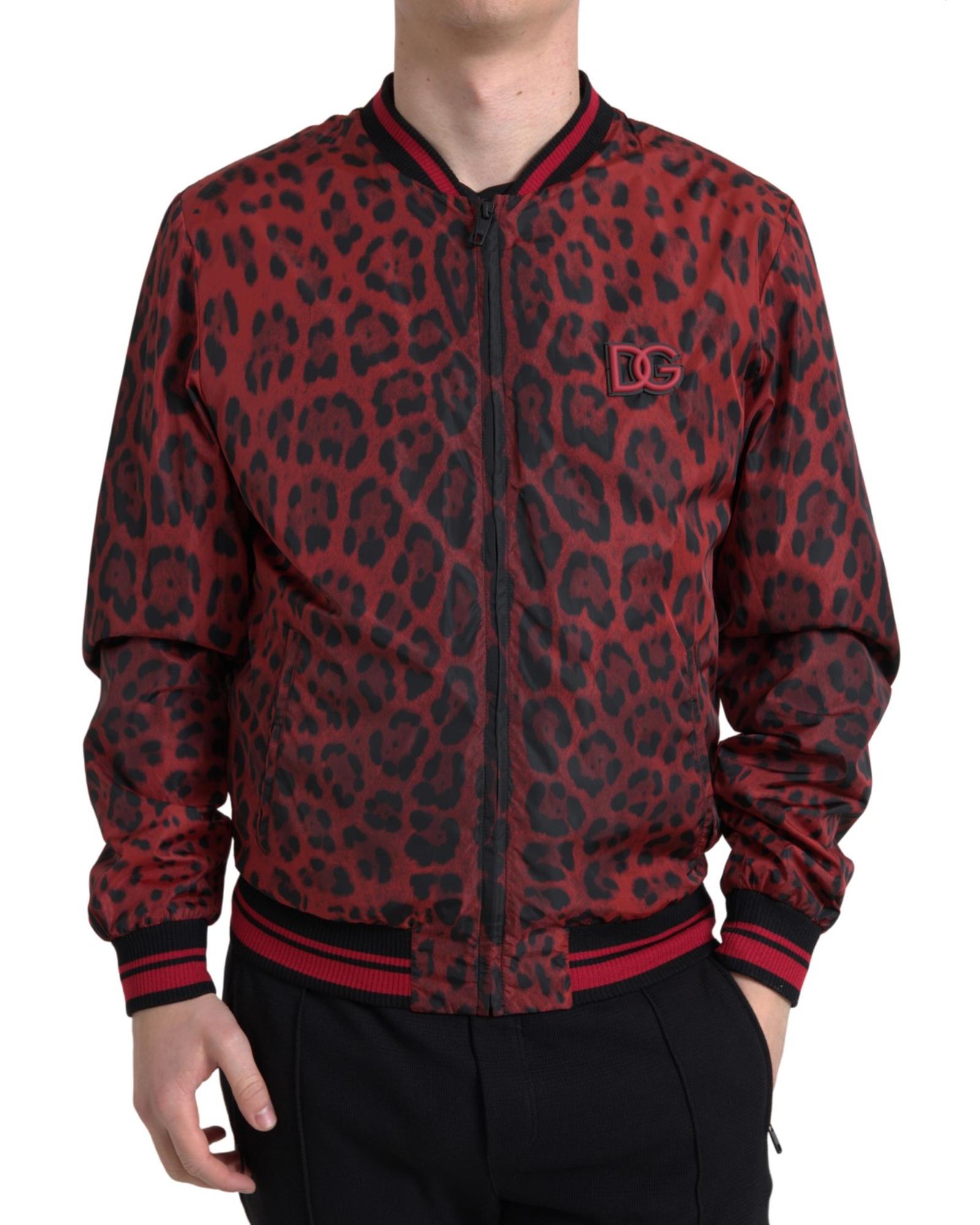 V539-JKT3713-44-171314-00 Dolce & Gabbana Men's Red Leopard Bomber Short Coat Jacket - 44 IT - Image 1