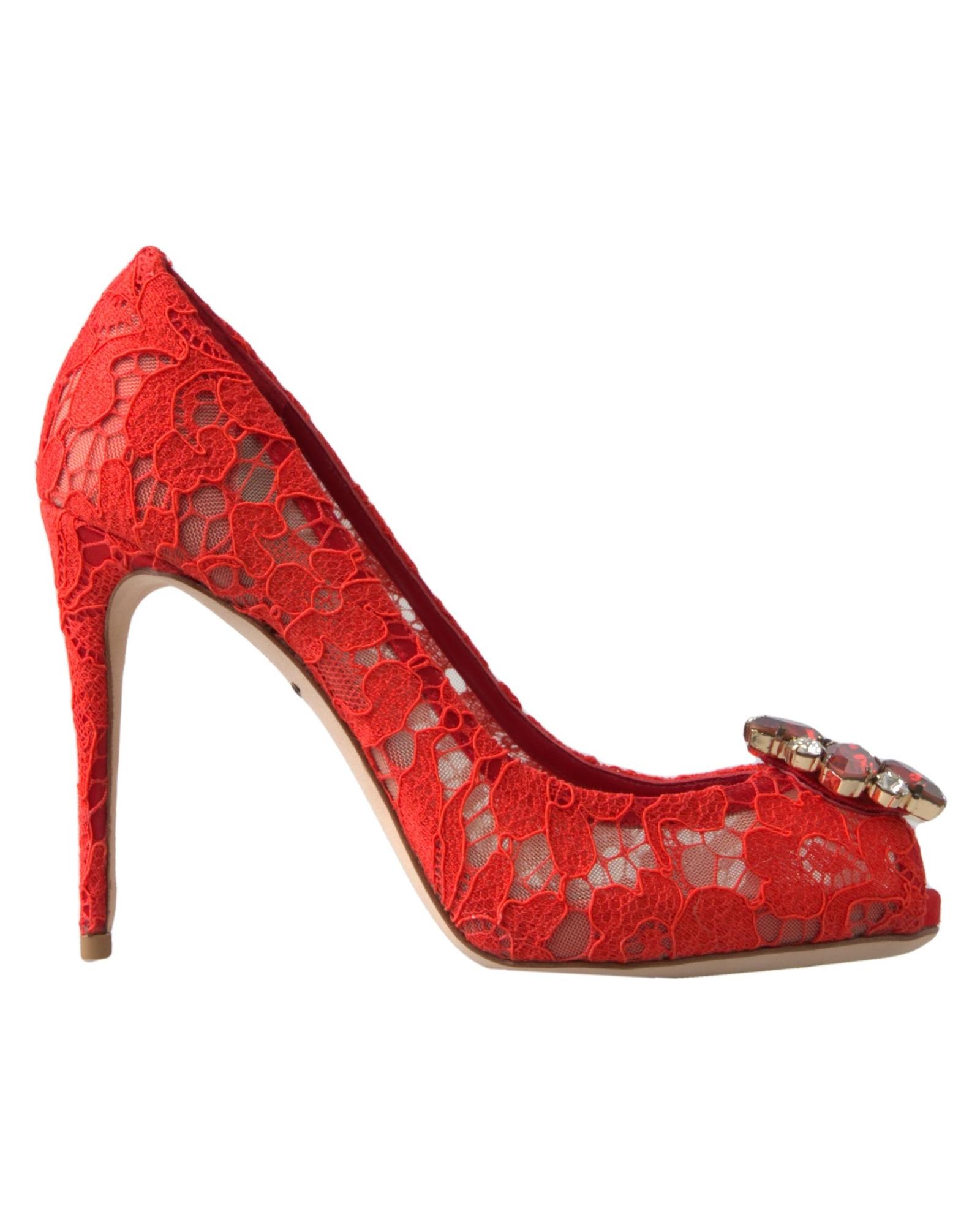 V539-LA10240-36-202506111617-00 Dolce & Gabbana Women's Red Taormina Lace Crystal Heels Pumps Shoes - 36 EU - Image 1