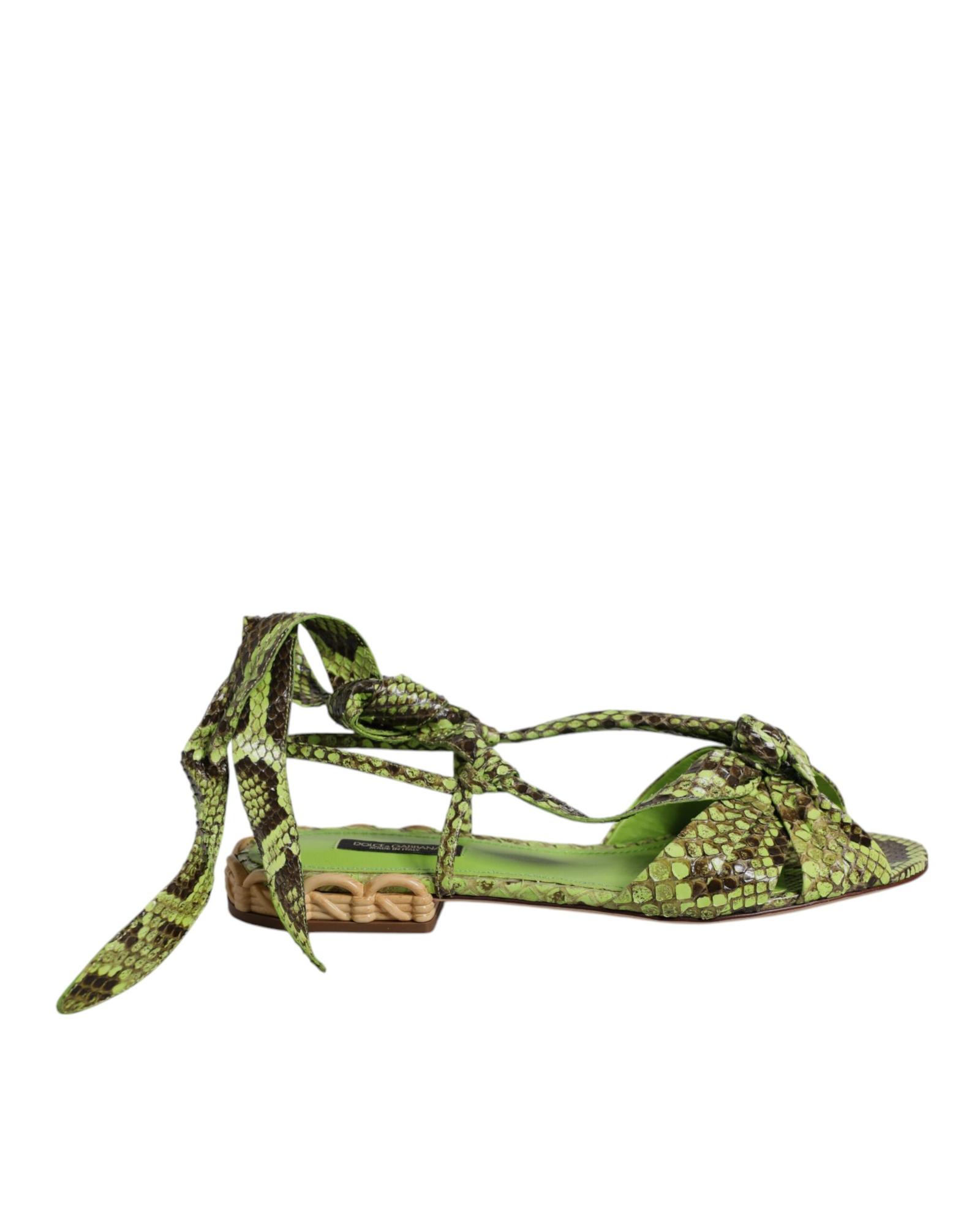 V539-LA12551-365-202506170531-00 Dolce & Gabbana Women's Green Animal Print Ankle Wrap Sandals Shoes - 36.5 EU - Image 1