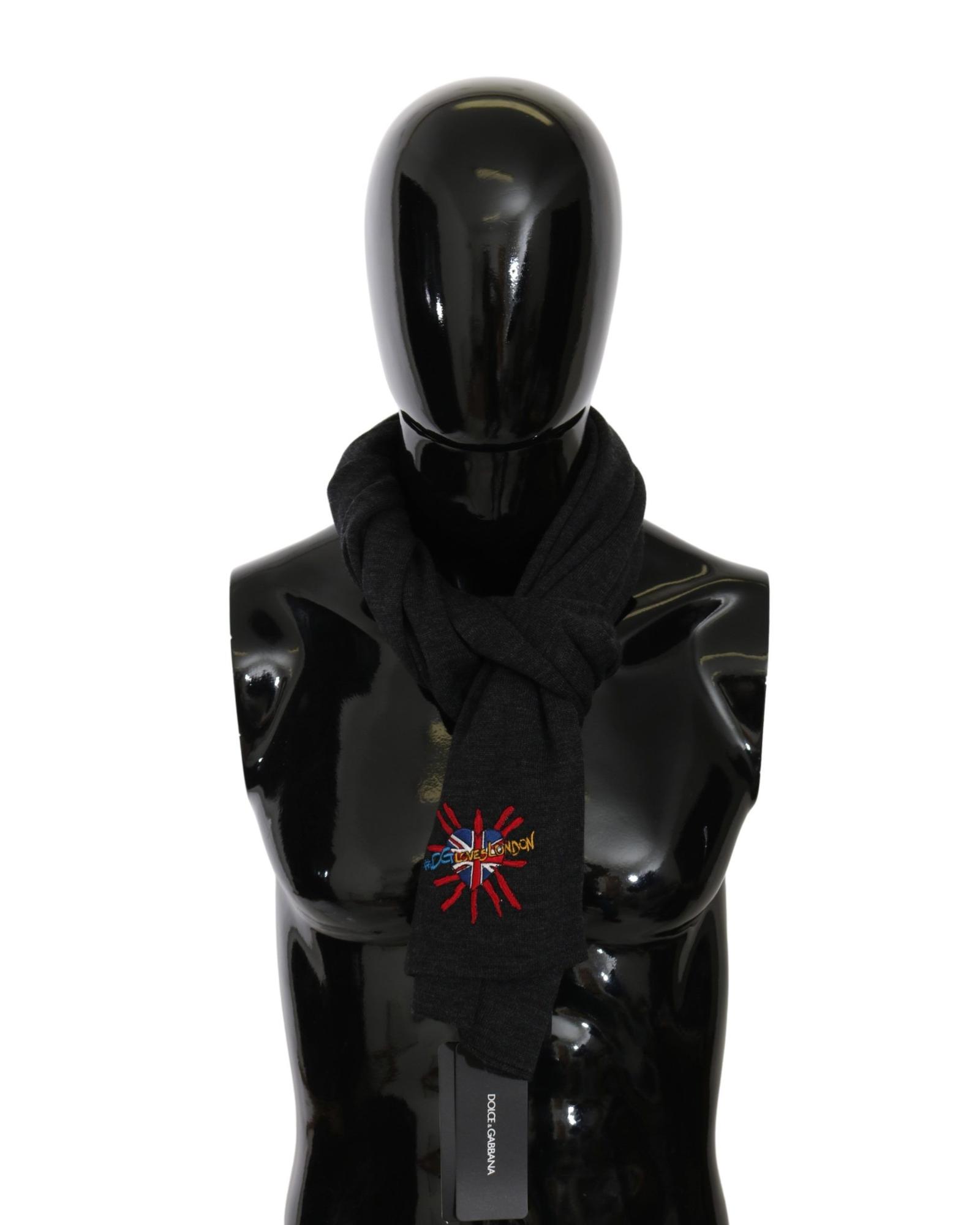 V539-MS5640-202509010125-00 100% Wool Gray Scarf with #DGLovesLondon Embroidered Logo - Dolce & Gabbana One Size Women - Image 1