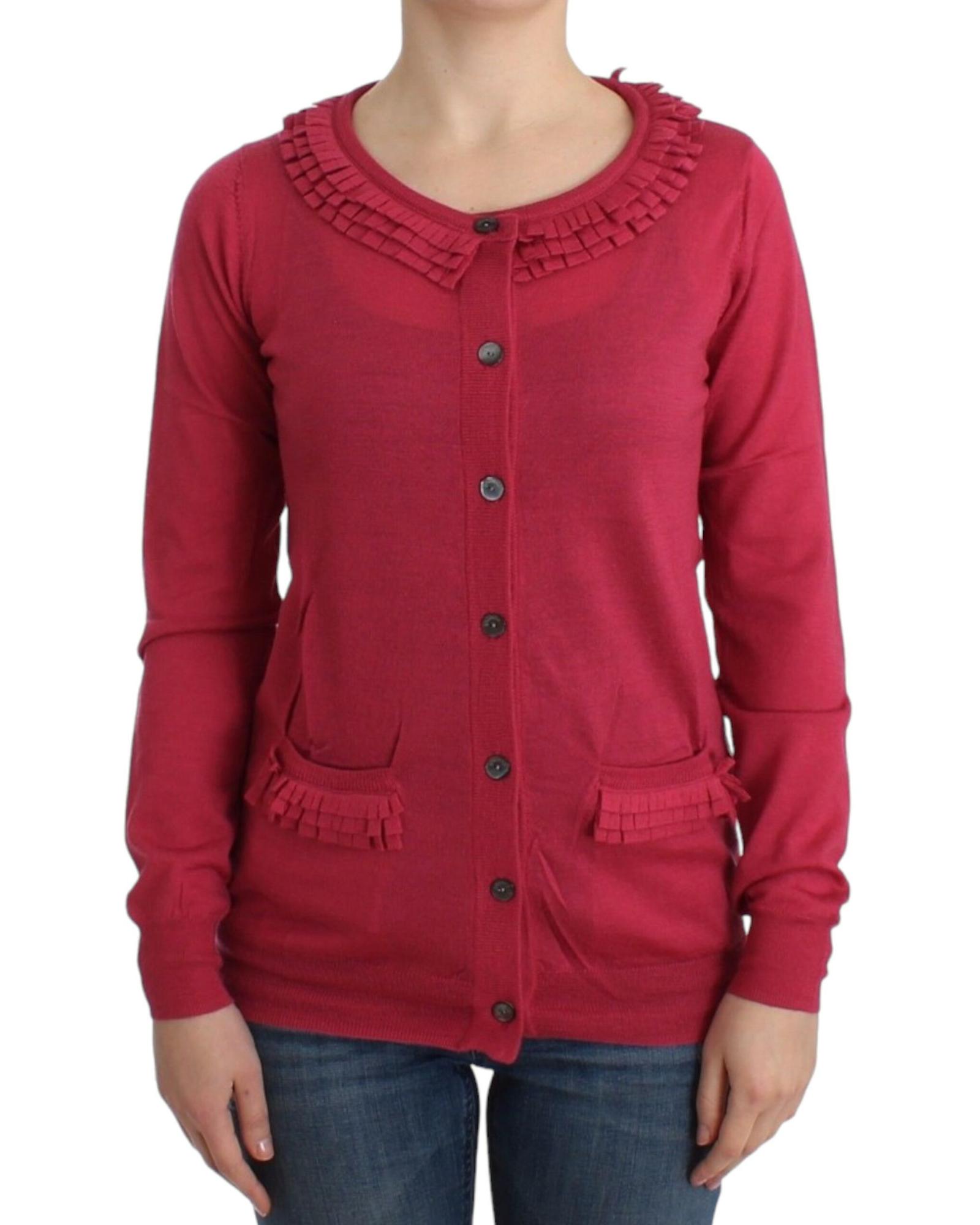 V539-SIG12074-3-202509010130-00 Authentic John Galliano Pink Wool Cardigan with Logo Details S Women - Image 1