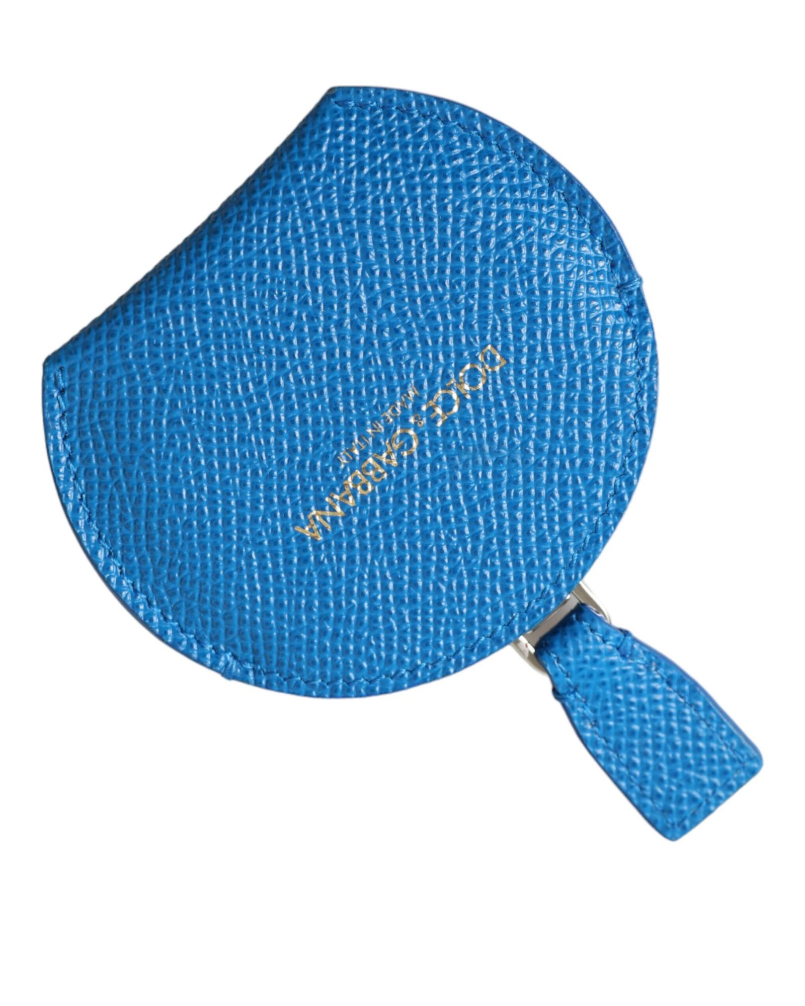 V539-SMY101230-202506180611-00 Dolce & Gabbana Women's Blue Calfskin Leather Round Logo Hand Mirror Holder - One Size - Image 1