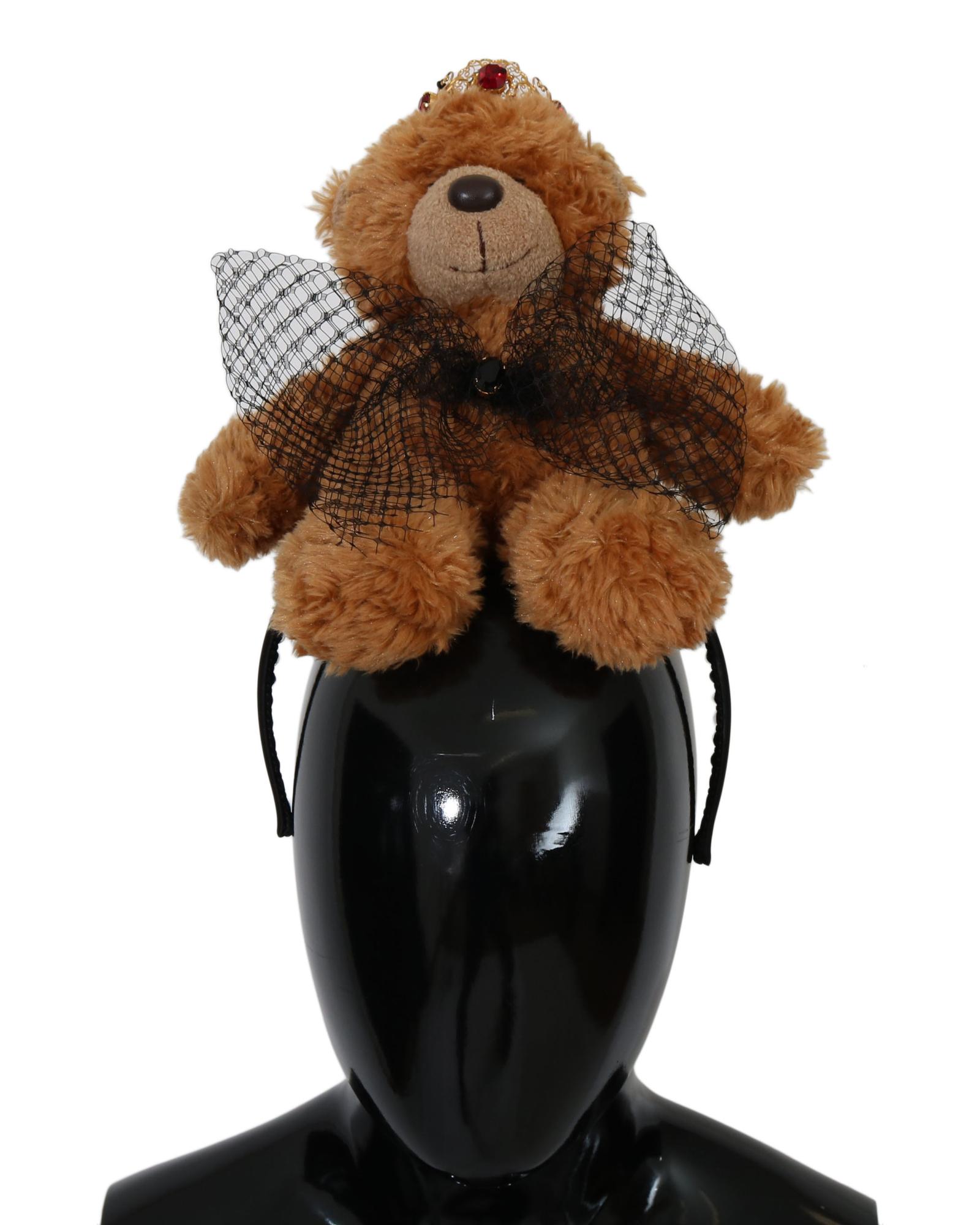 V539-SMYK114-202509010710-00 Dolce & Gabbana Brown Teddy Bear Crystal Hair Band One Size Women - Image 1