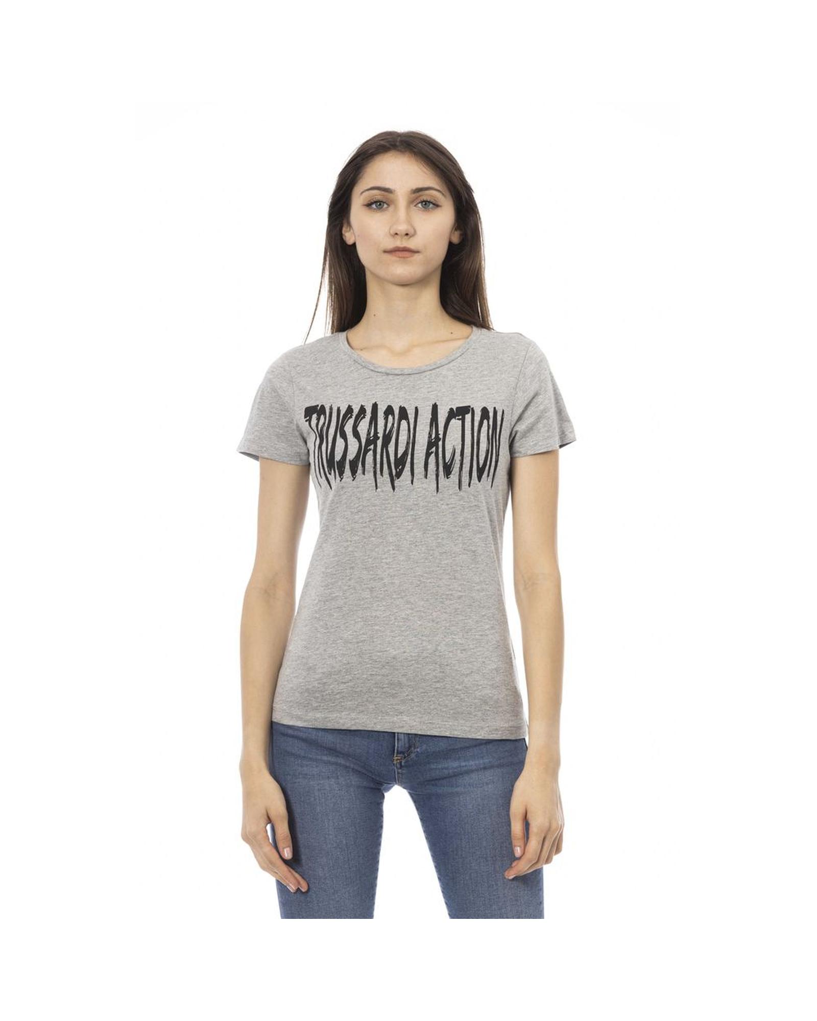 V539-TR-24165-XS-202506111636-00 Trussardi Action Women's Elegant Gray Cotton-Blend Tee with Chic Print - XS - Image 1