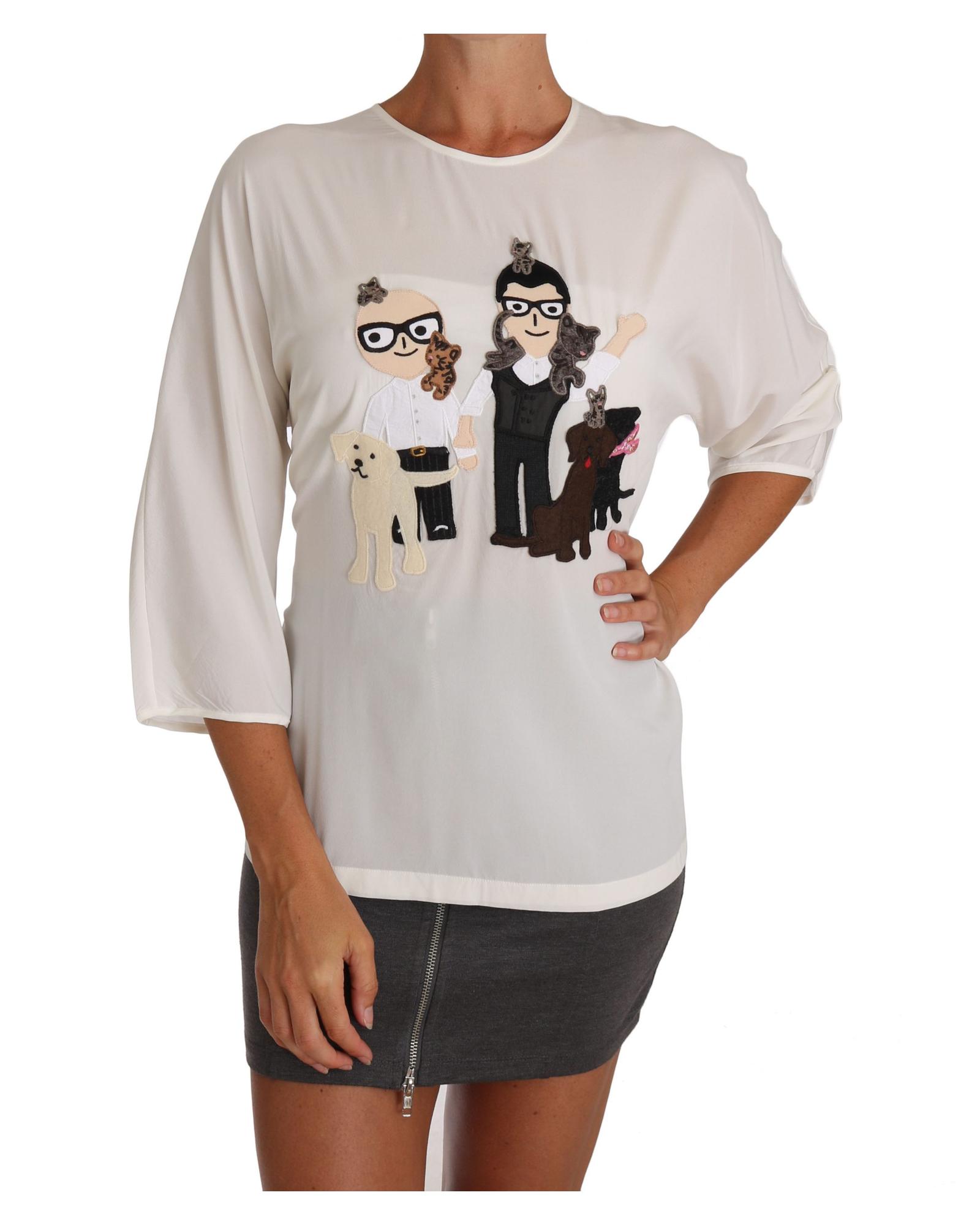 V539-TSH2672-40-202508312315-00 DOLCE & GABBANA White Multicolor Figure Family T-shirt 40 IT Women - Image 1