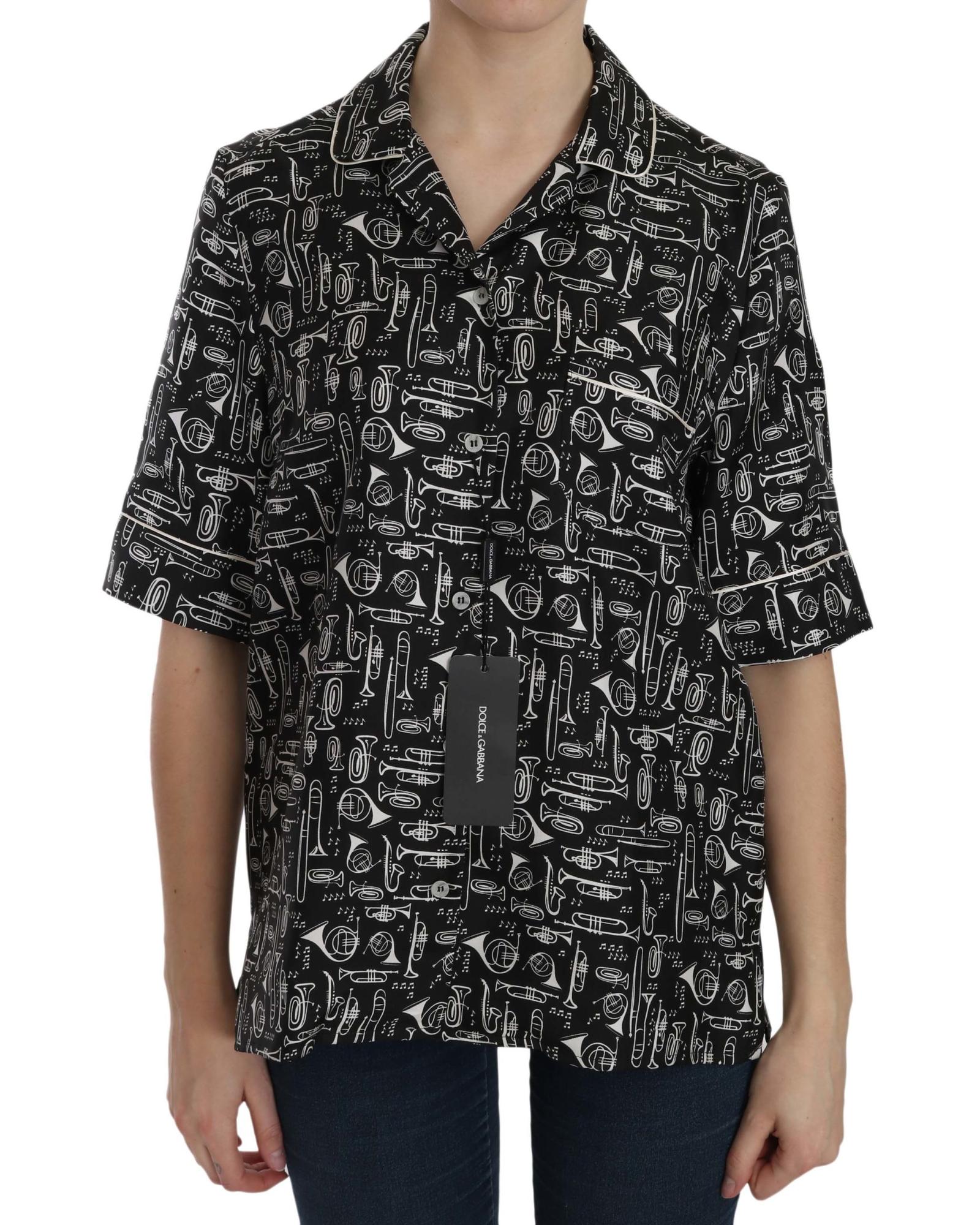 V539-TSH3116-40-202509011525-00 Musical Instrument Print Collared Top 40 IT Women - Image 1