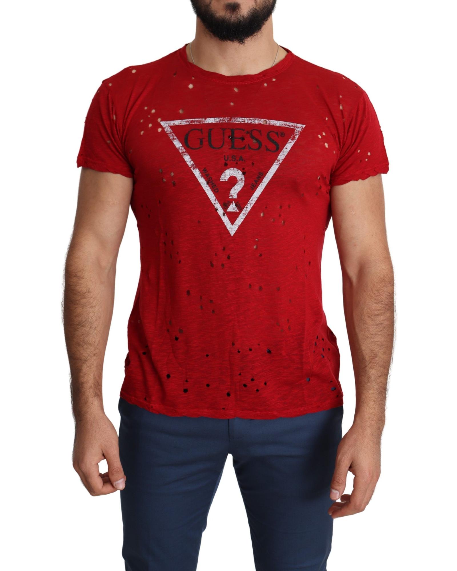 V539-TSH5084-L-202509010125-00 Authentic Guess Red Cotton Stretch T-shirt L Men - Image 1