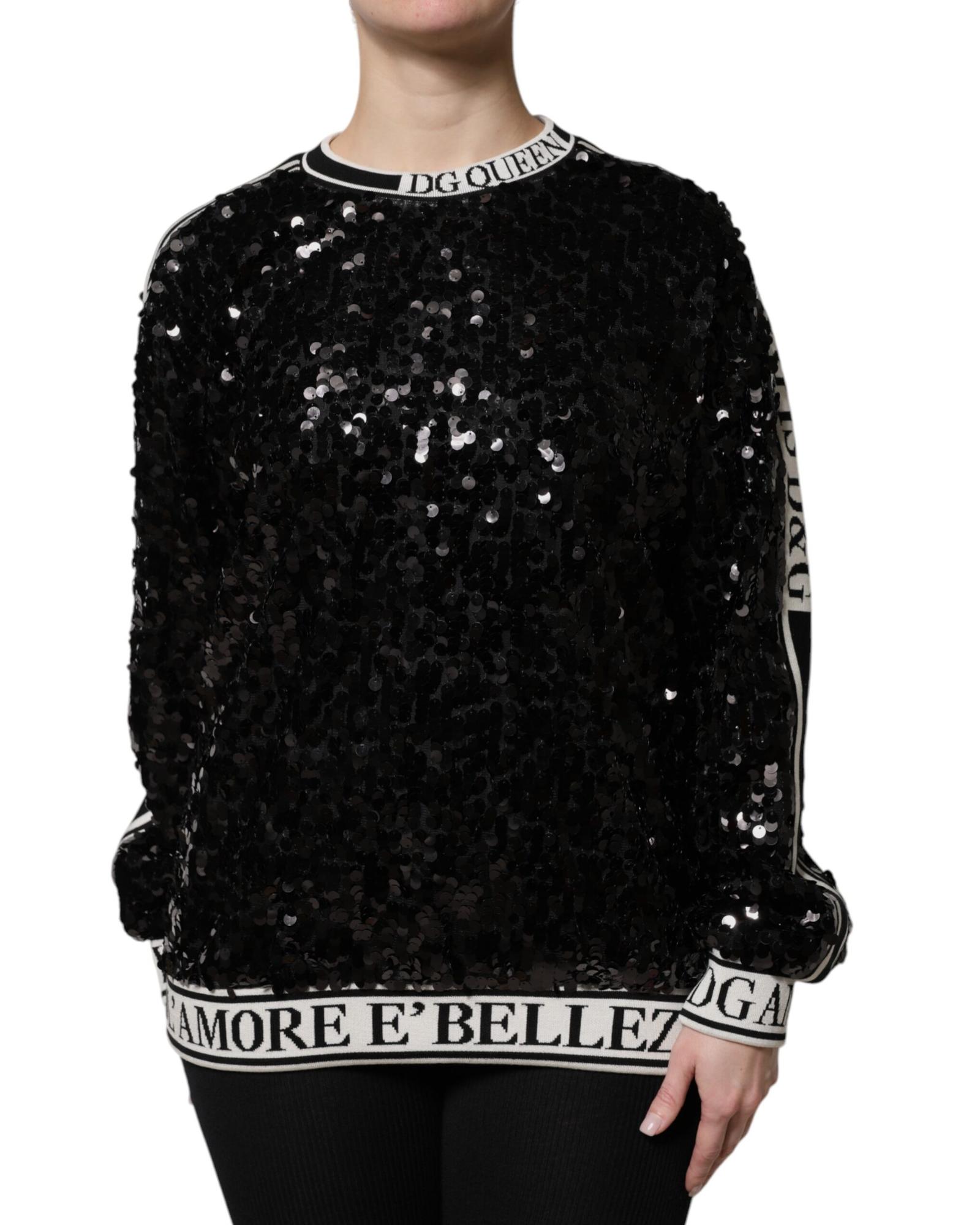 V539-TSH90082-38-202506181210-00 Dolce & Gabbana Women's Black DG Queen Sequin Pullover Sweater - 38 IT - Image 1