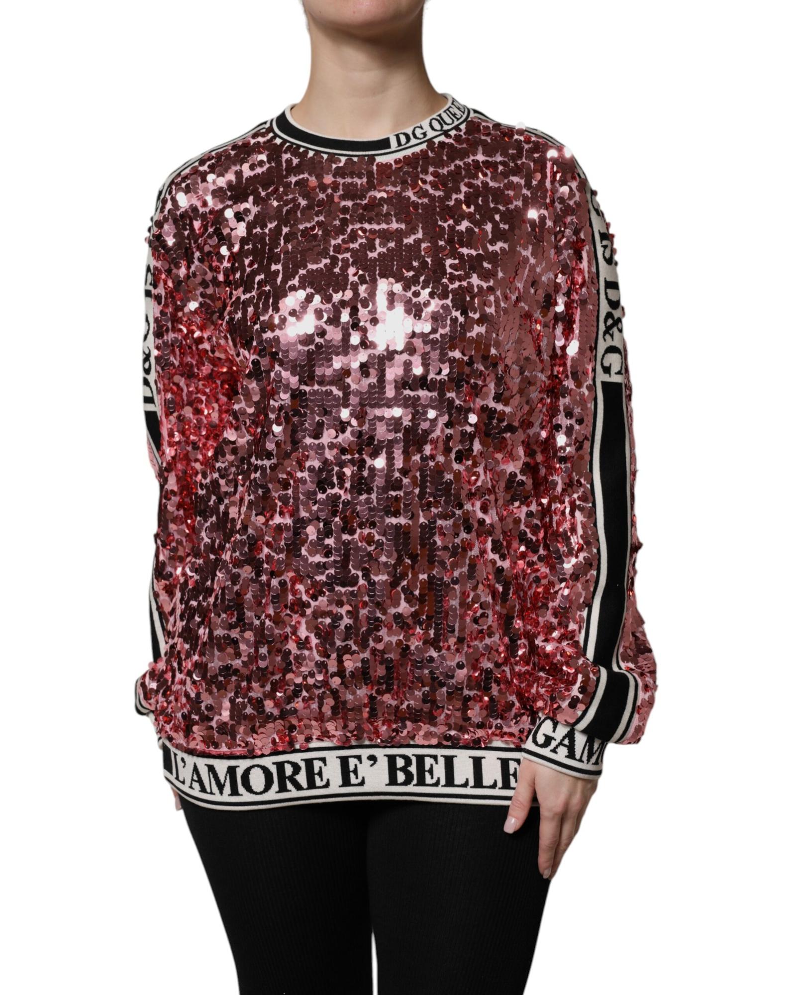 V539-TSH90083-40-202506181210-00 Dolce & Gabbana Women's Pink DG Queen Sequin Pullover Sweater - 40 IT - Image 1