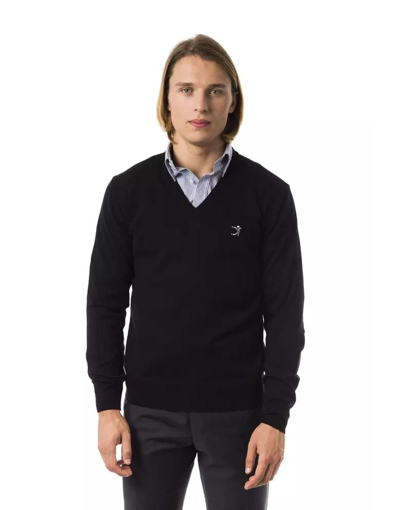V539-UO-7822-L-202509010855-00 Embroidered V-neck Sweater in Extrafine Wool Merinos L Men - Image 1