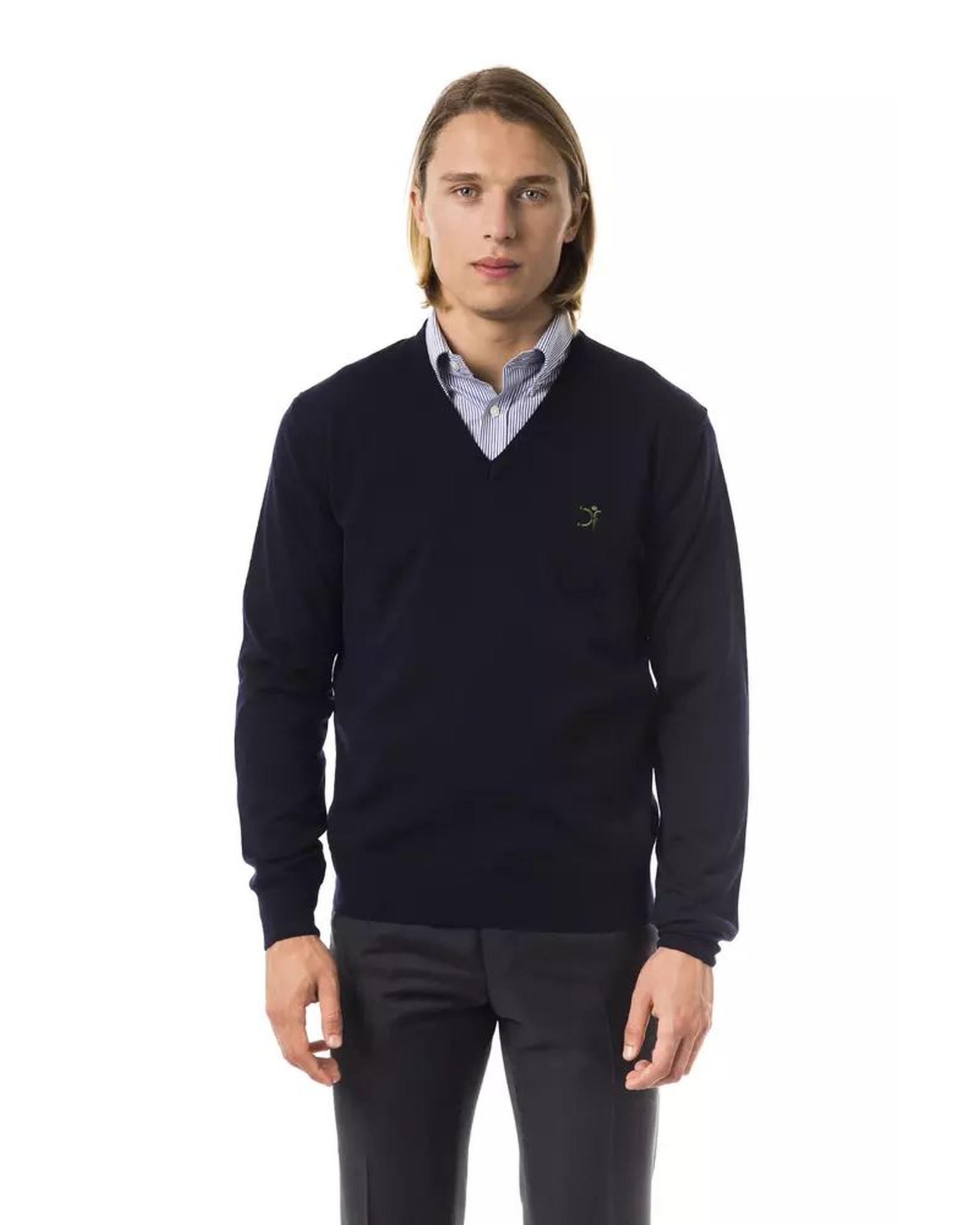 V539-UO-7823-XS-202509010850-00 Embroidered V-neck Sweater in Extrafine Merino Wool XS Men - Image 1