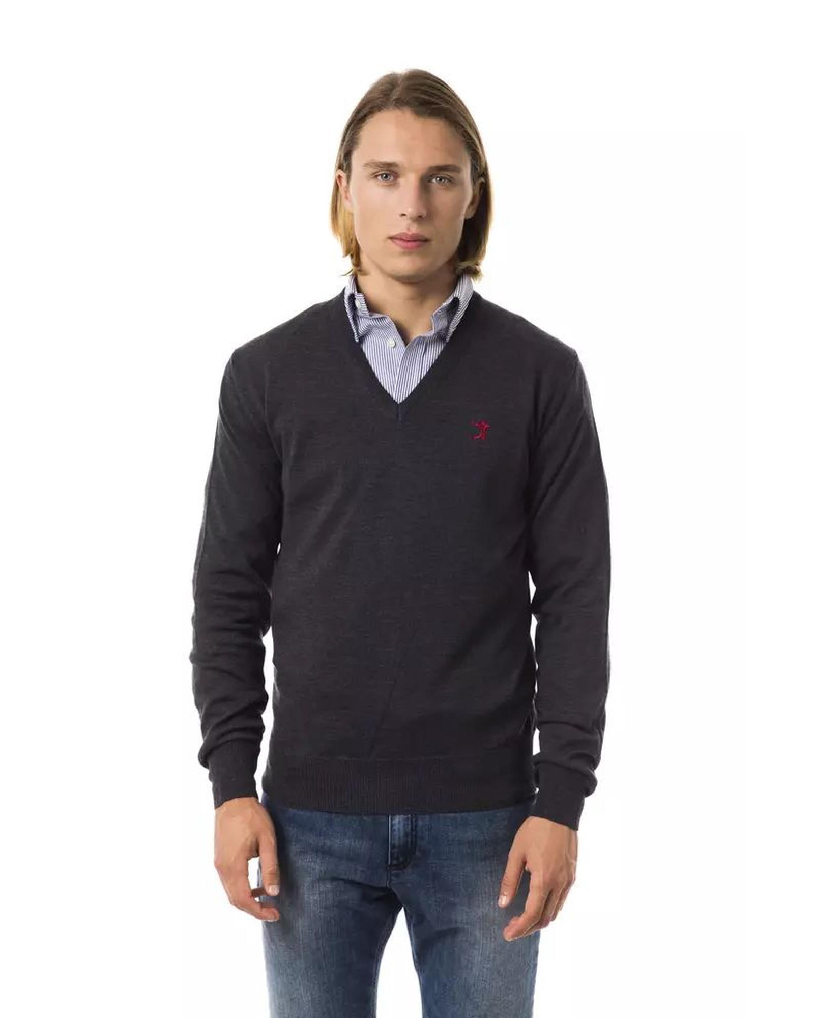 V539-UO-7824-S-202509010855-00 Embroidered V-neck Sweater in Extrafine Wool Merinos Fabric S Men - Image 1