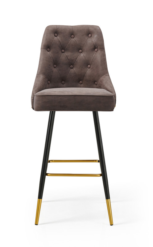 V541-LKS-015-BROWNPU-158575-00 Modern Bar Chair Leather Stool Counter Brown Mid-Century Wood x 2 - Image 1