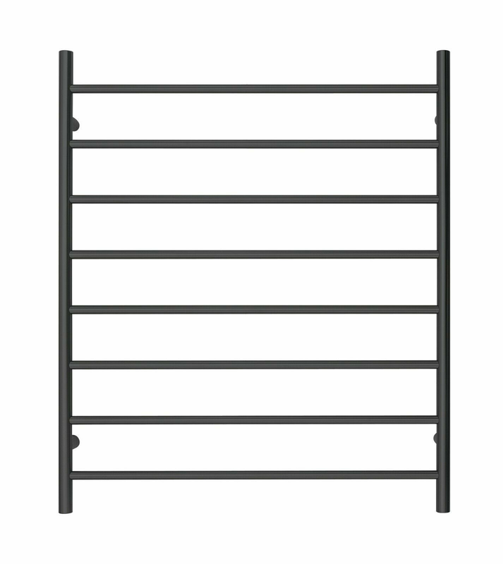 V549-10085ROUNDHEATBLACK-109627-00 Premium Matte Black Heated Towel Rack - 8 Bars, Round Design, AU Standard, 1000x850mm Wide - Image 1