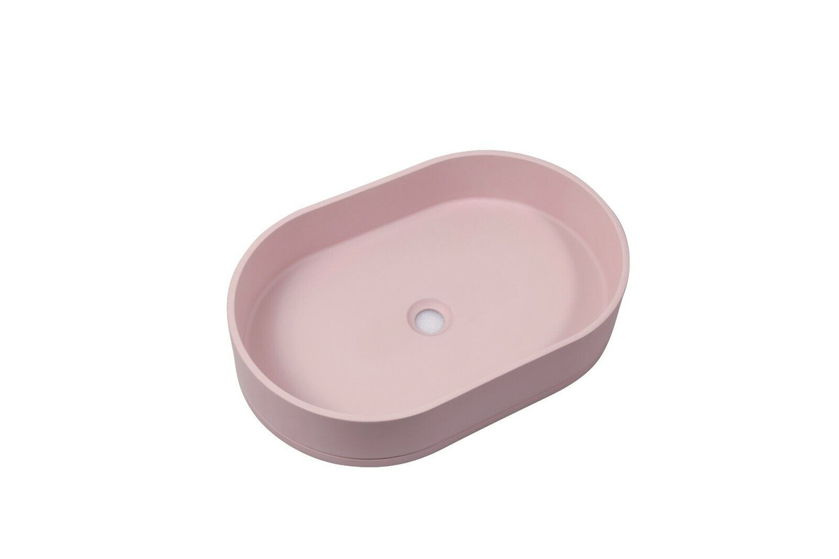V549-5838CONOVALPINK-95862-00 Ultra Modern Concrete Cement Wash Basin Counter Top Matte Pink Oval Basin - Image 1