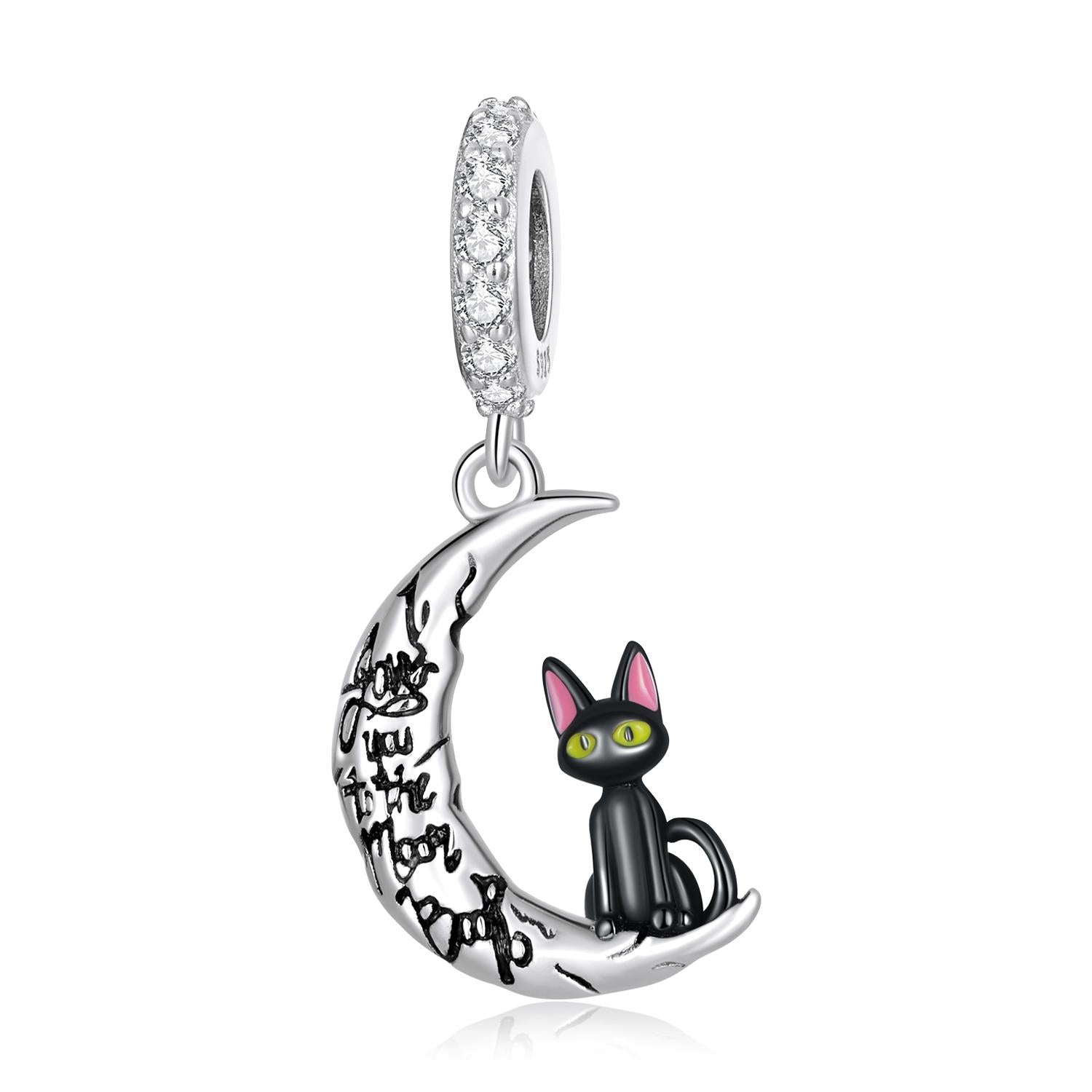 V562-1009200ADE-202504111737-00 925 Sterling Silver Moon Cat Pendant For Bracelet Or Necklace - Image 1