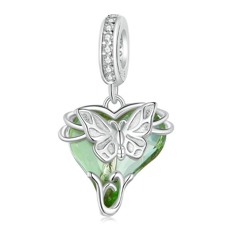 V562-1009963060DBT-202504111617-00 925 Sterling Silver Green Butterfly Pendant For Diy Bracelets - Image 1