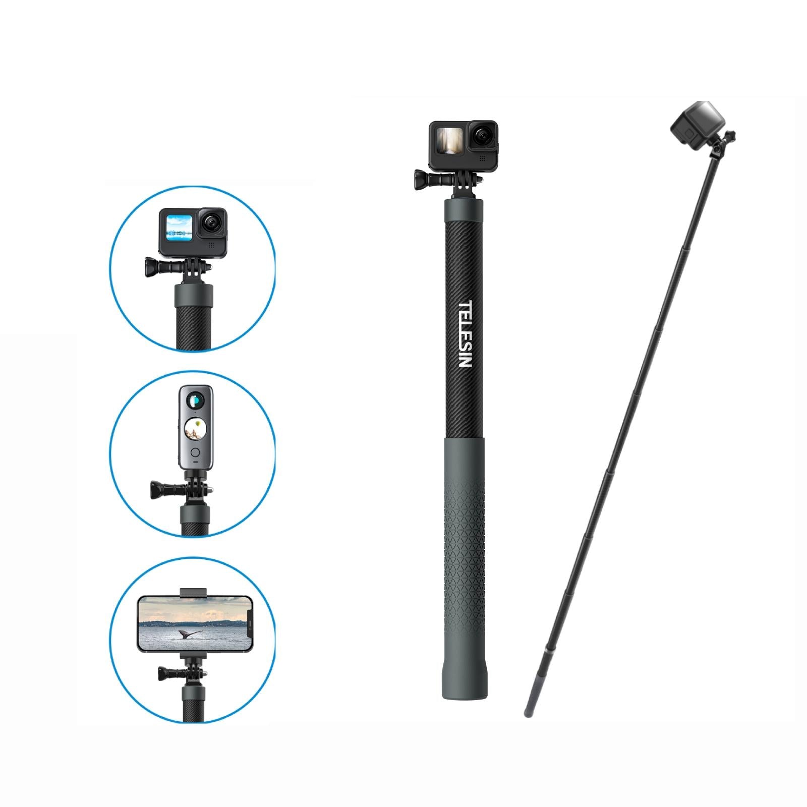V562-10163060DBT-202503061955-00 3m Carbon Fiber Selfie Stick Monopod for Action Cameras - 1 / 4 Screw - Image 1