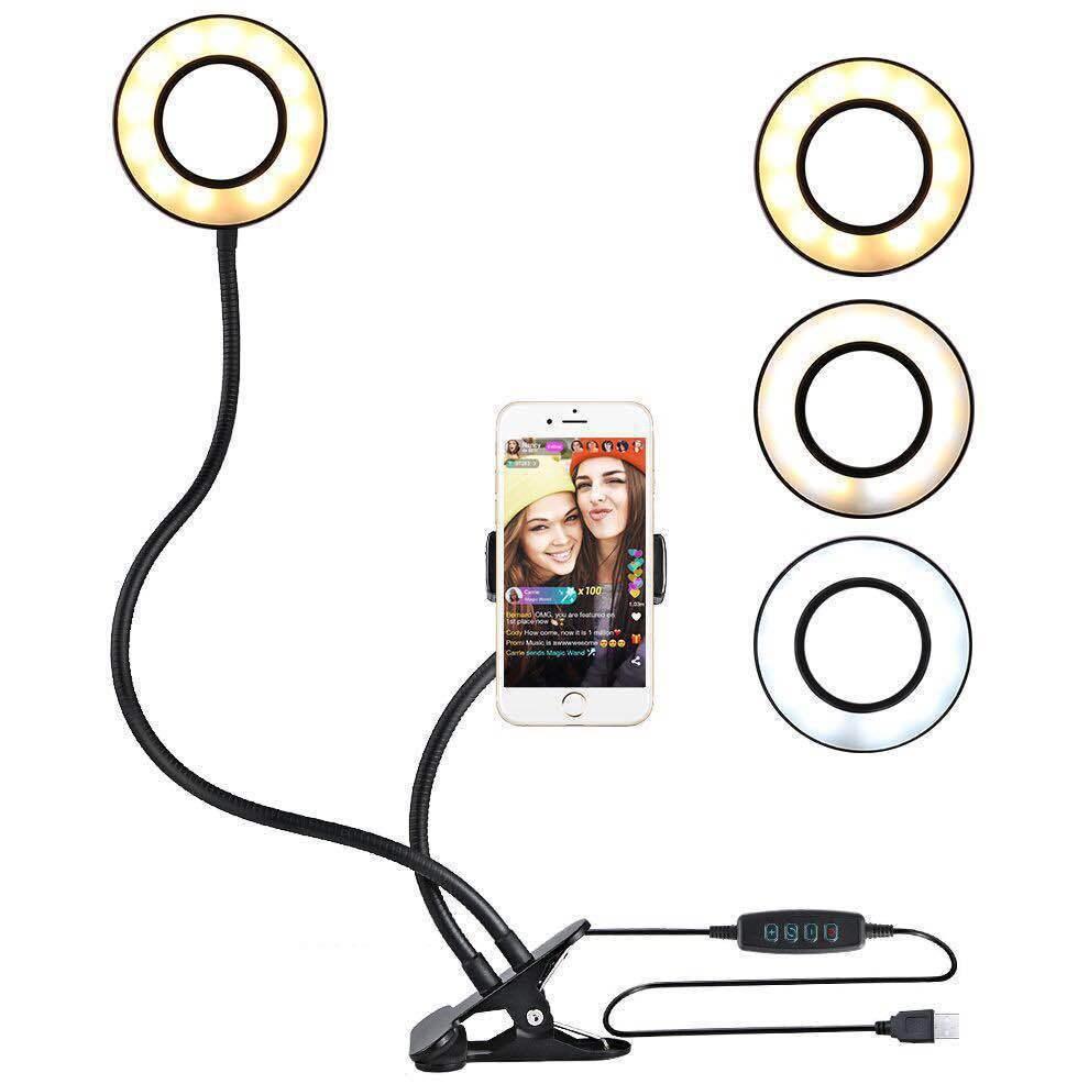 V562-1052034060DBT-221764-00 360 Degree Flexible Selfie Ring Light with Phone Holder for Live Streaming - 4 Inch - Image 1
