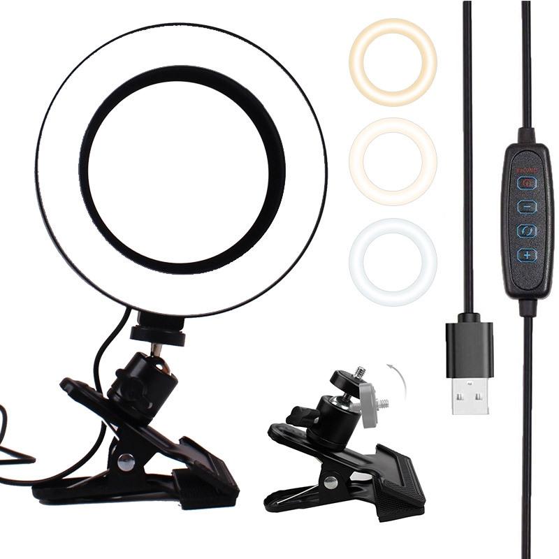 V562-12086650DBT-202503061835-00 Adjustable 6 Led Ring Light with Strong Clip - 2m Desktop Computer Clip Light - Image 1