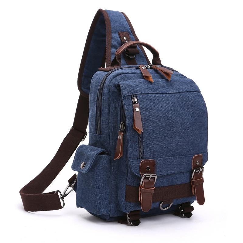 V562-2044023060DBT-202504251830-00 Dark Blue Canvas Chest Bag For Outdoor Travel Lightweight And Durable - Image 1