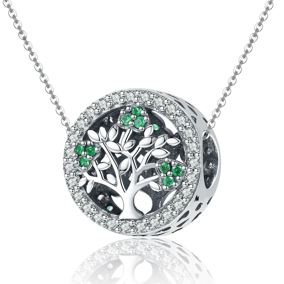 V562-2064386240DBT-202505231422-00 925 Sterling Silver Tree Of Life Diamond Pendant Set Style - Bead + Chain - Image 1