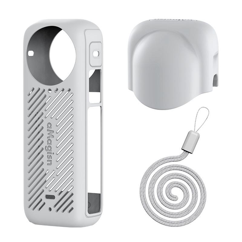 V562-2078174060DBT-221775-00 Amagisn Silicone Protective Cover for Insta360 X4 - Body Case + Lens Cover Gray - Image 1
