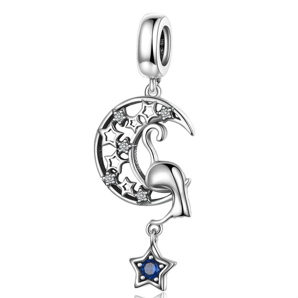 V562-62086240DBT-202504111840-00 925 Sterling Silver Moon Cat Pendant For Bracelet Or Necklace - Image 1