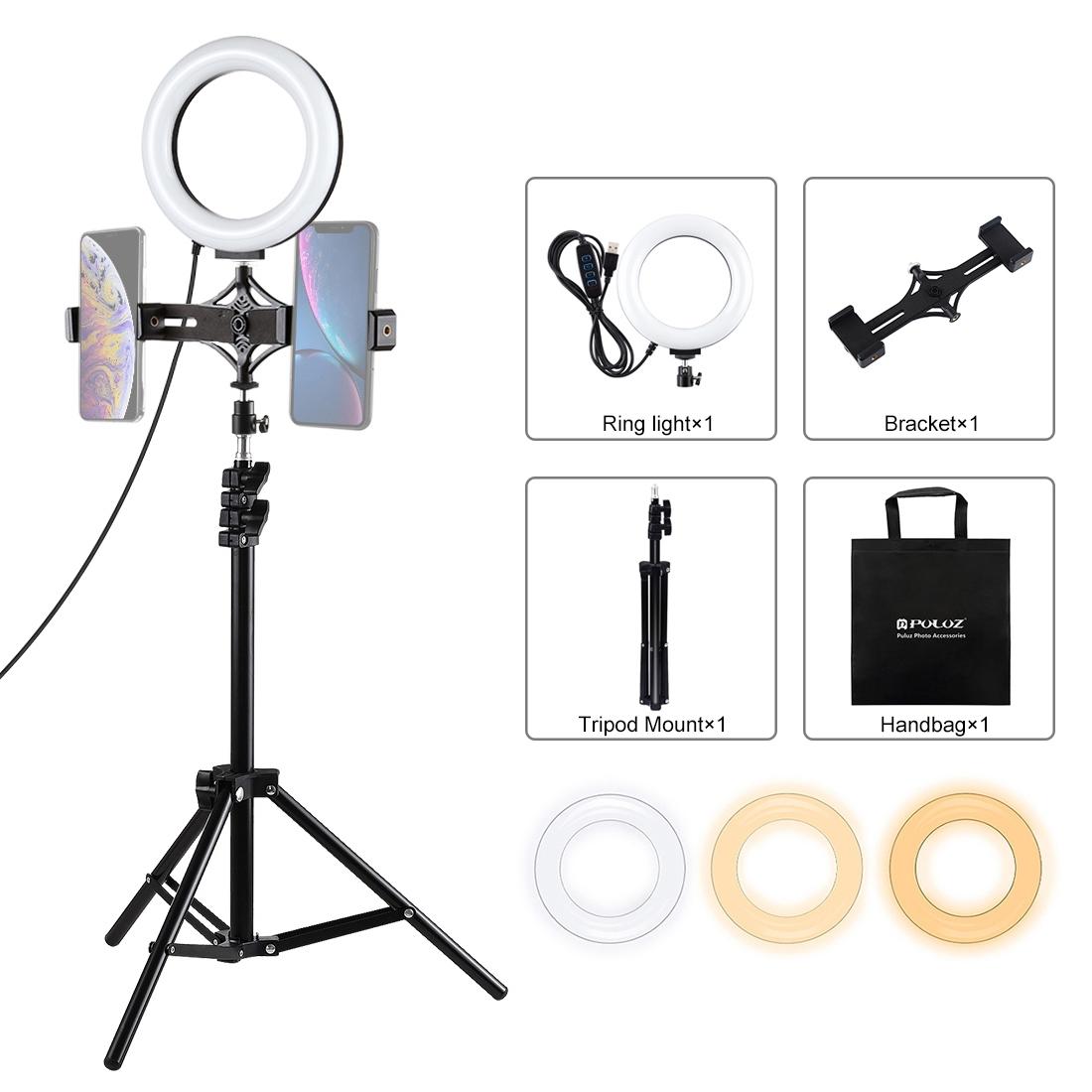 V562-6303TKP-202504301325-00 Live Broadcast Dual Phone Bracket with 1.1m Tripod & 6.2 Inch Led Ring Light Kit - Image 1