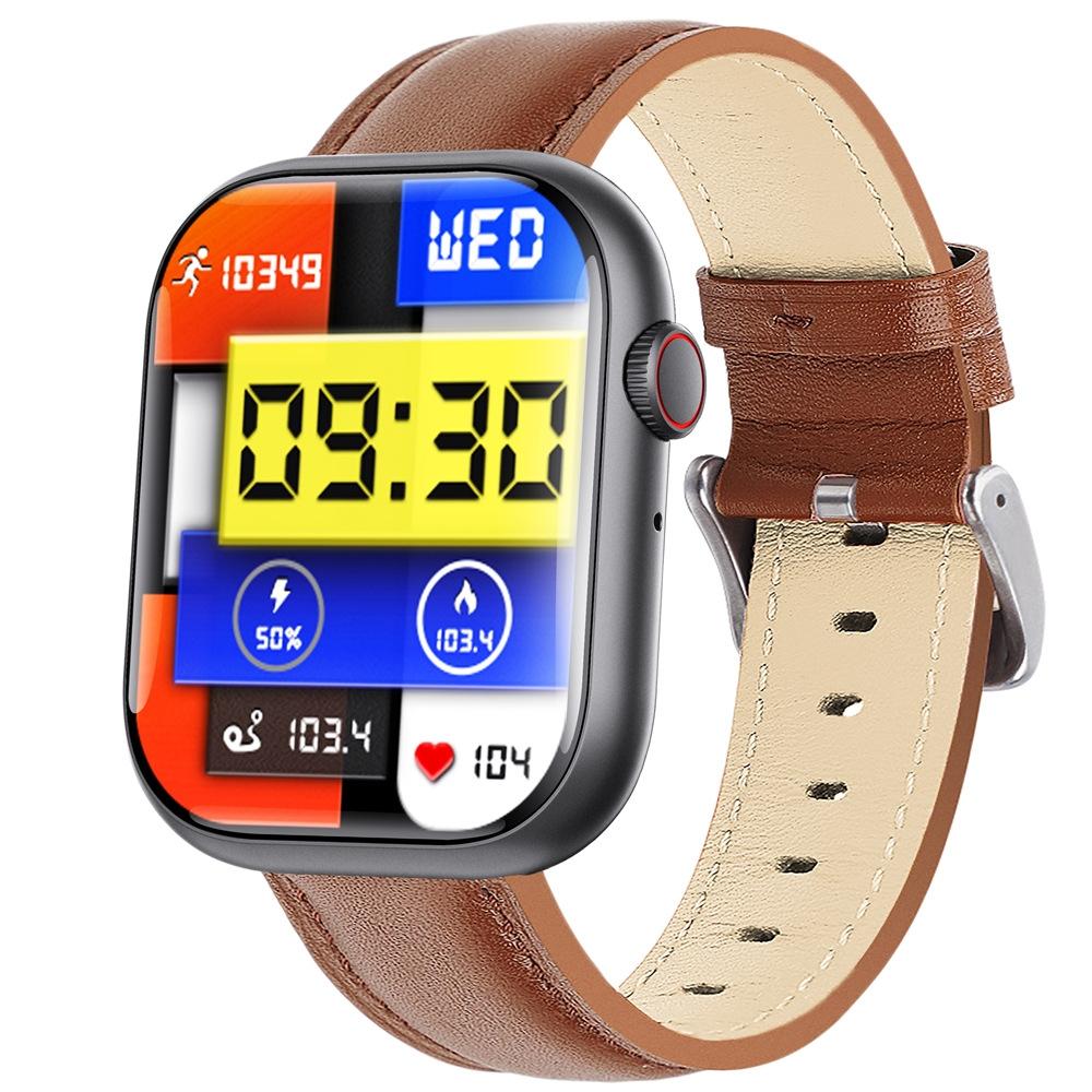 V562-7063305060DBT-202504252010-00 2.1 Inch Screen Smart Watch With Blood Sugar / Blood Oxygen Monitoring / Sos Alarm / 100+ Sports Modes - Black 3-Bead Steel - Black Brown Leather - Image 1