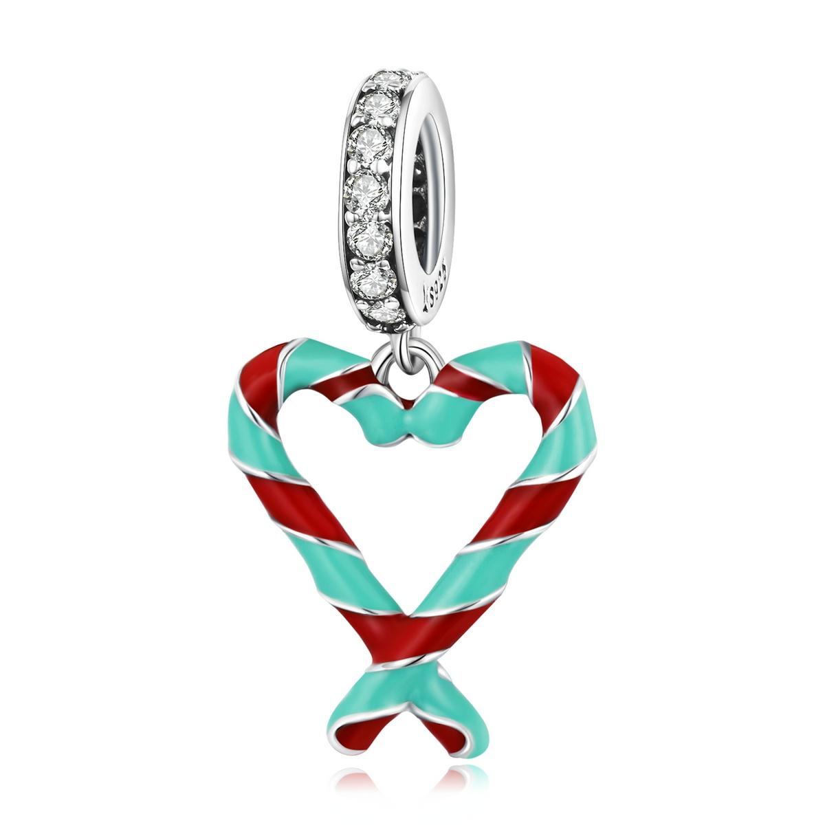 V562-7241200ADE-202504111645-00 925 Sterling Silver Heart Candy Cane Pendant For Diy Bracelets & Necklaces - Image 1