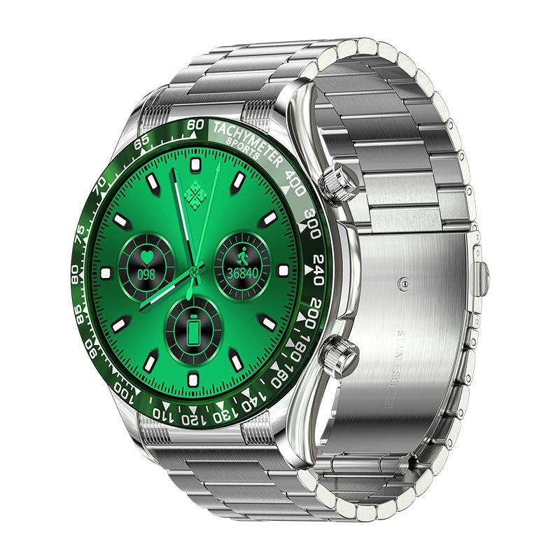 V562-8052632060DBT-202504252112-00 Smart Bluetooth Calling Watch With Nfc Function - Green Silver Steel - Image 1