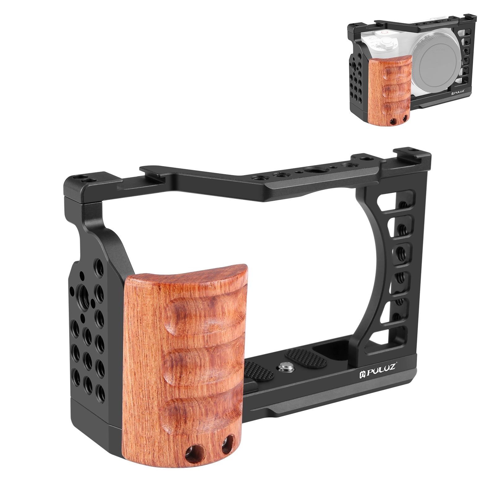 V562-9113UP-202502212135-00 Camera Cage Stabilizer With Wood Handle for Sony Zv-E1 - Image 1