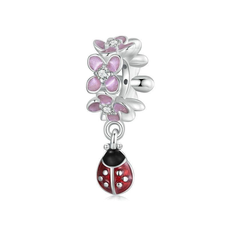 V562-A1000744060DBT-202504111642-00 925 Sterling Silver Flower Ladybug Diy Beads Platinum Plated - Image 1