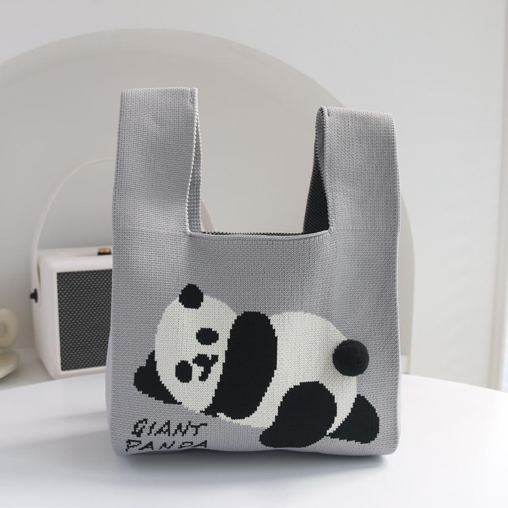 V562-A1002763060DBT-202504251526-00 Cartoon Panda Knit Bag - Large Capacity Vest Handbag - Grey - Image 1
