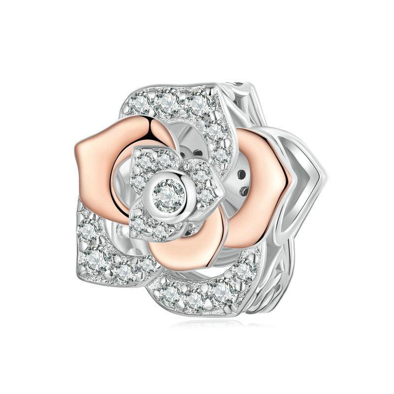 V562-A1007484060DBT-202504111652-00 925 Sterling Silver Rose Gold Shining Rose Beads - Image 1