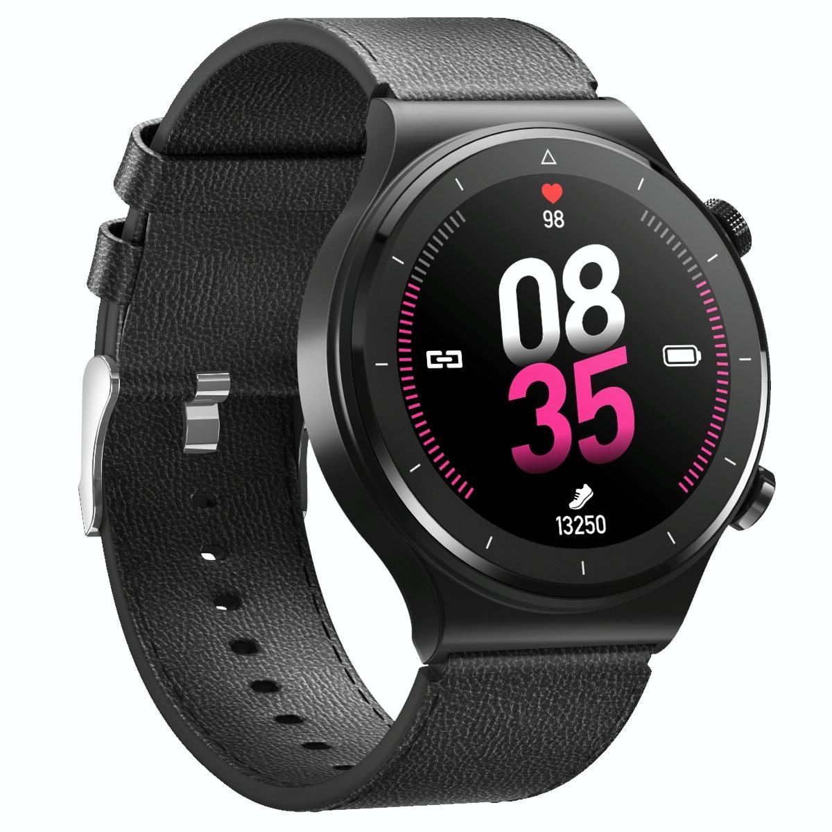 V562-A101407100AYS-202504252013-00 1.28 Inch Touch Colour Screen Smart Watch Black - Leather Black - Image 1