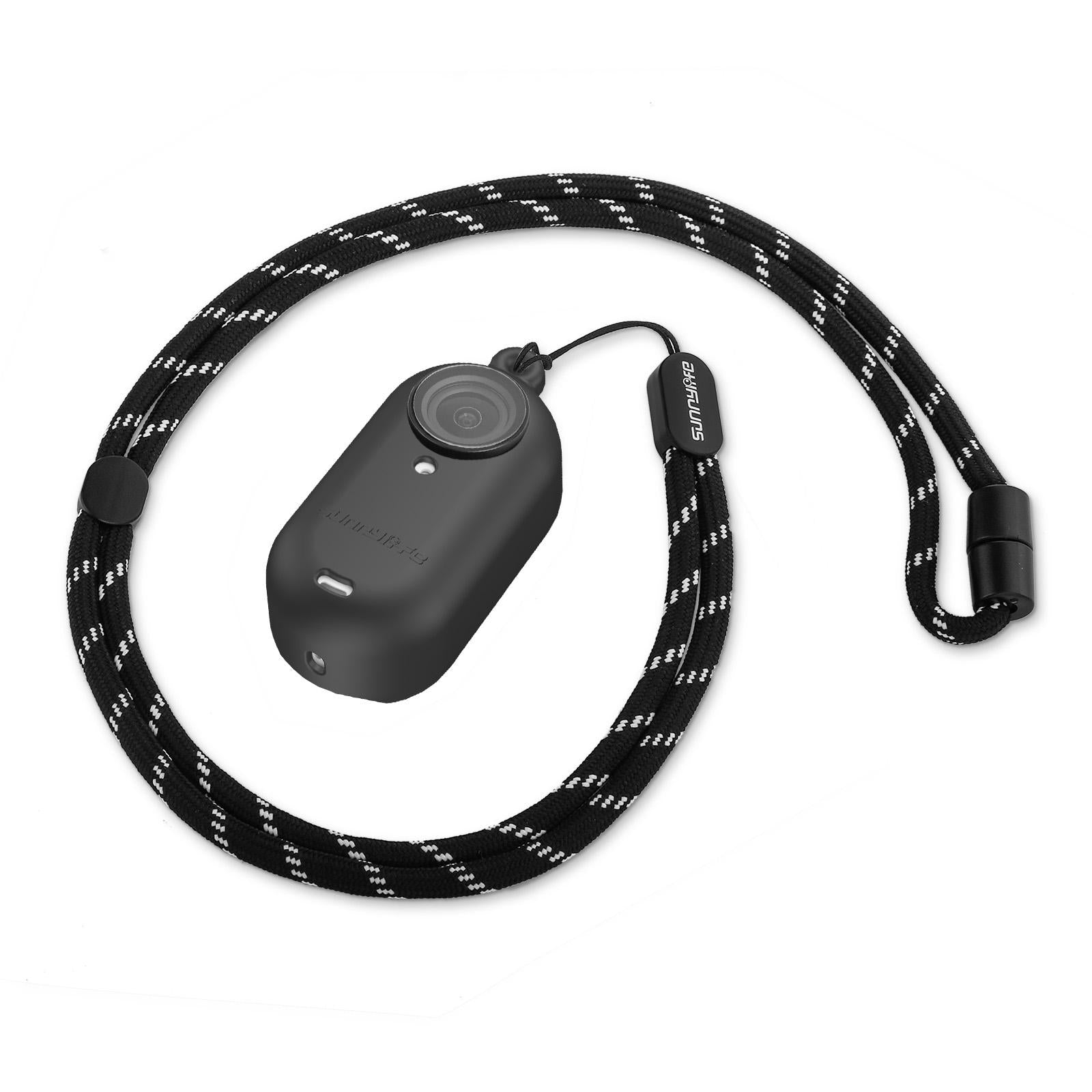 V562-A101912500ADE-220210-00 Silicone Camera Body Case with Lens Cap and Neck Strap for Insta360 Go 3 - Black - Image 1