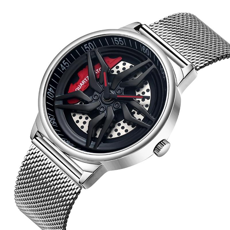 V562-A103332200ADE-202504181125-00 Men 360 Degree Hollow Dial Mesh Strap Quartz Watch - Spinning Design - Silver - Image 1
