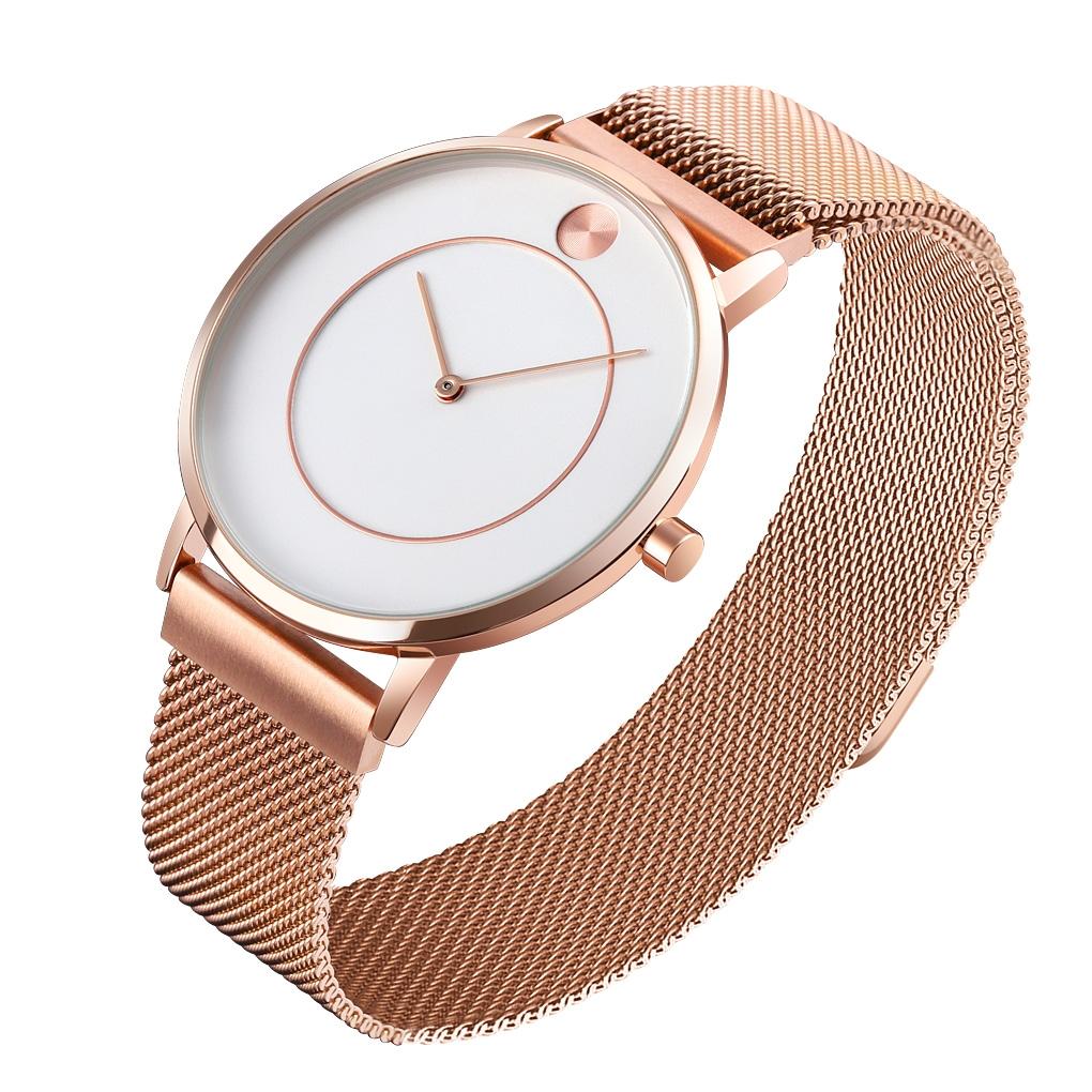 V562-A104139100ADE-202504171947-00 Women Metal Mesh Quartz Watch with Non-scale Dial - Rose Gold White Surface - Image 1