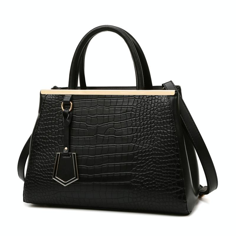 V562-A1051024060DBT-202504251646-00 Black Stone Pattern Patchwork Handbag - Shoulder / Crossbody - Black - Image 1