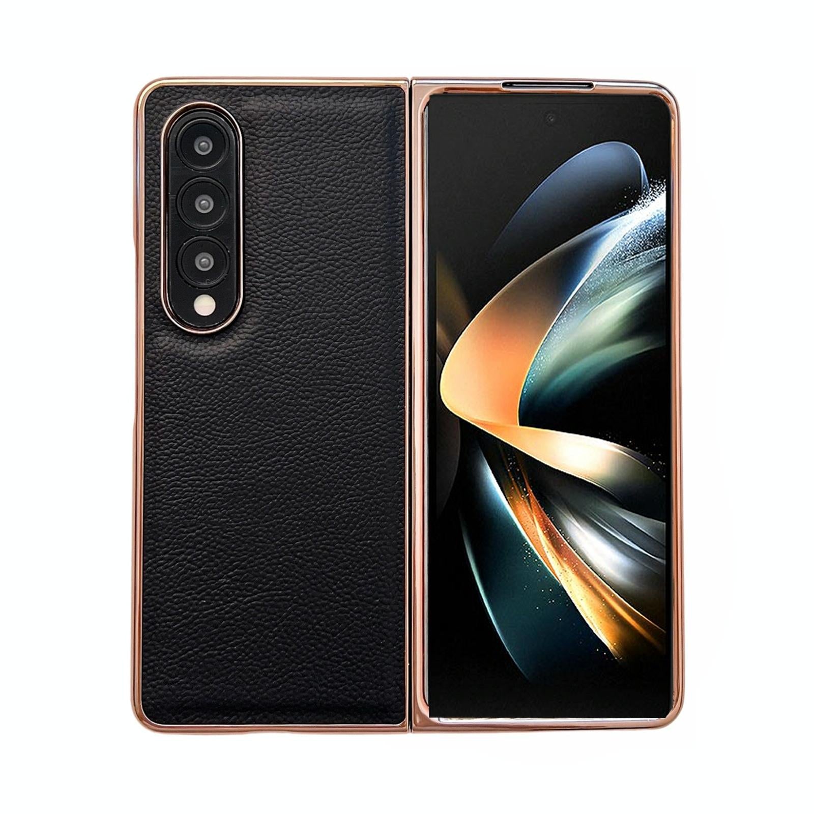 V562-A106007300ADE-202503211321-00 For Samsung Galaxy Z Fold4 5G Skyline Series Nano Electroplating Pu Case - Black - Image 1