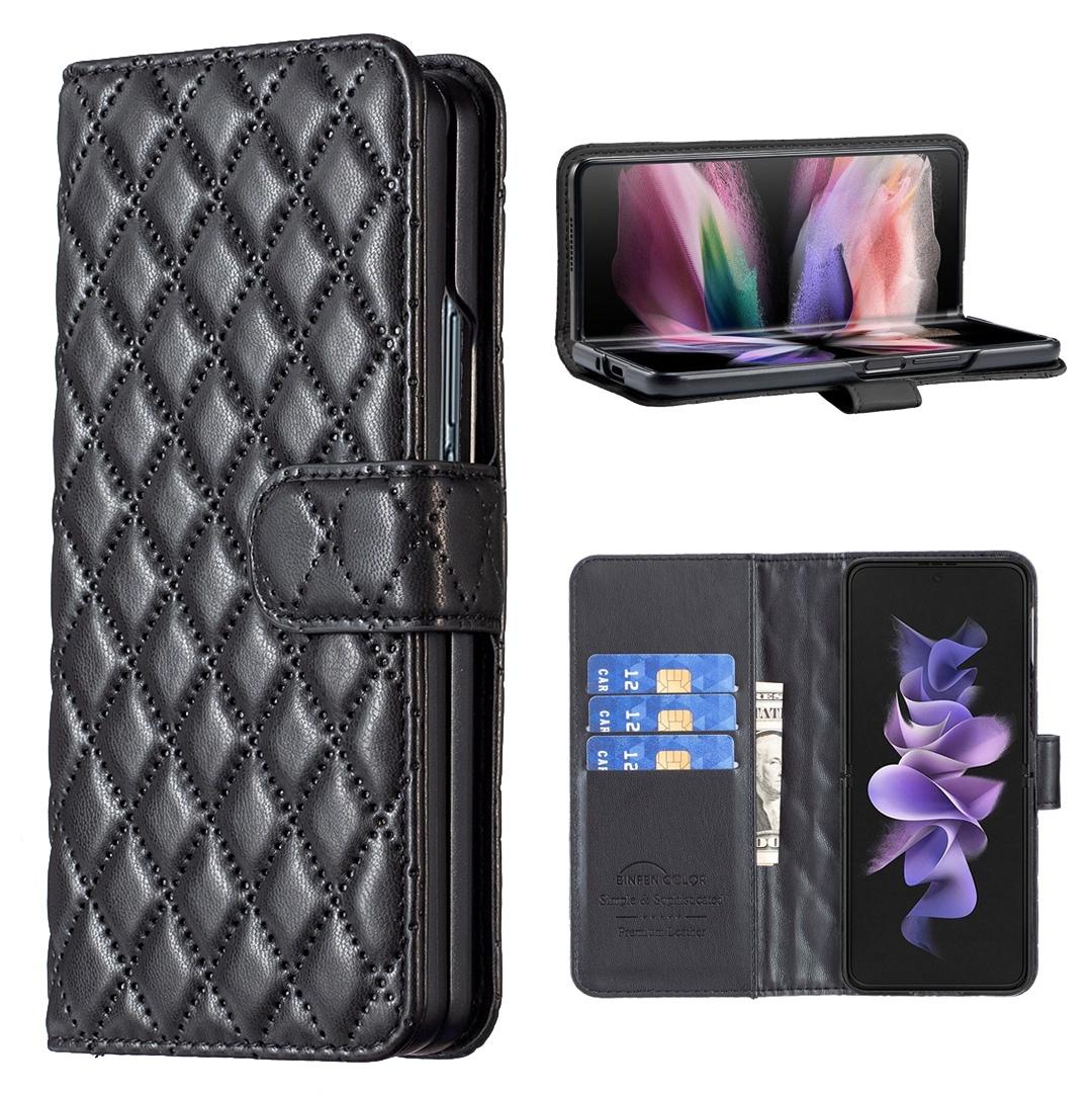 V562-A106221500ADE-202505291305-00 For Samsung Galaxy Z Fold4 5G Samsung Fold 4 Diamond Lattice Wallet Case - Sleek And Stylish - Black - Image 1