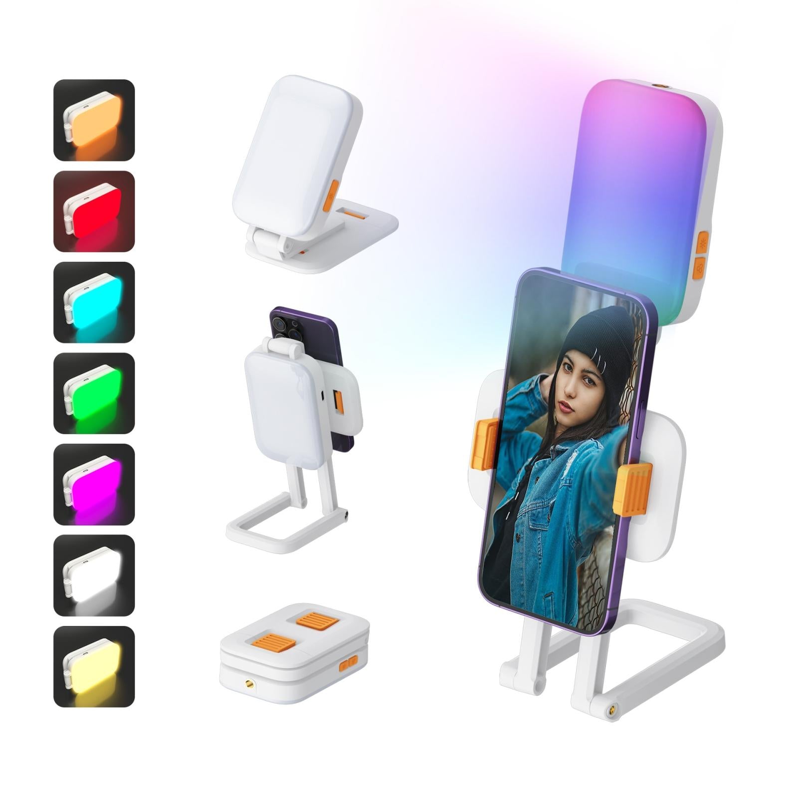 V562-A1065314060DBT-202503031550-00 Mini Rgb Fill Light with Phone Holder - White - Image 1