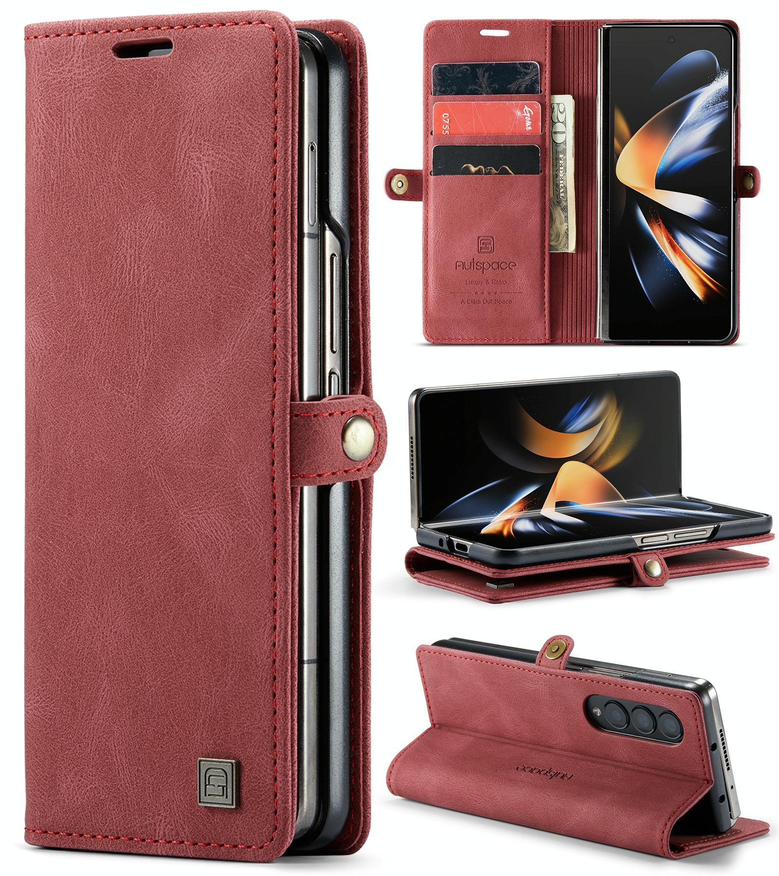 V562-A106928300ADE-202503211511-00 For Samsung Galaxy Z Fold4 5G Vintage Rfid Leather Phone Case - Wine Red - Image 1