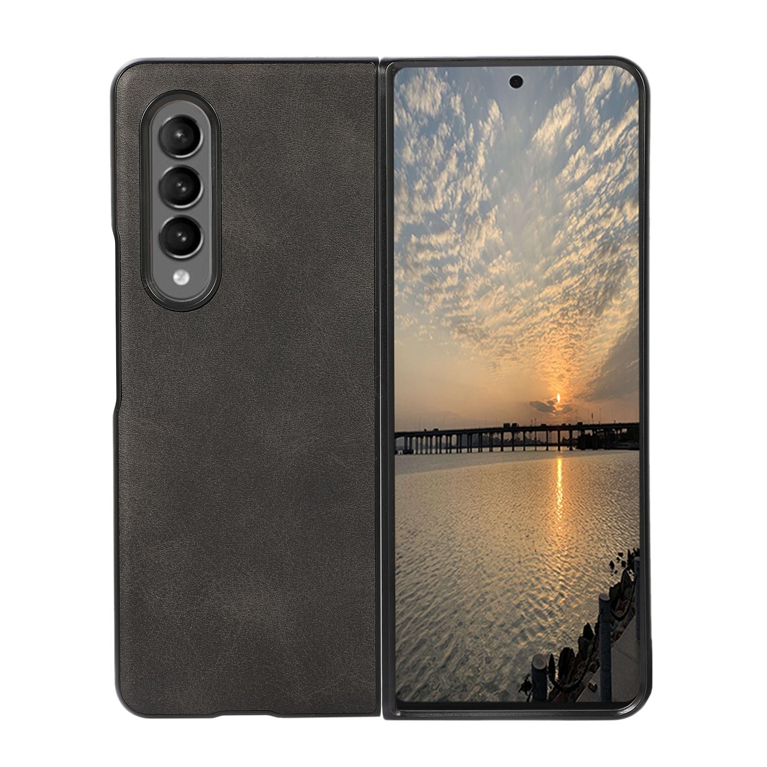 V562-A107370300ADE-202505291326-00 For Samsung Galaxy Z Fold4 5G Dual Tone Calf Texture Shockproof Case - Black - Image 1