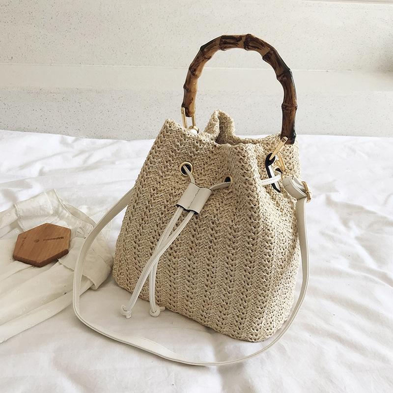 V562-A1073847140DBT-202504251525-00 Handwoven Bamboo Bucket Bag - Shoulder / Messenger Style - White - Image 1