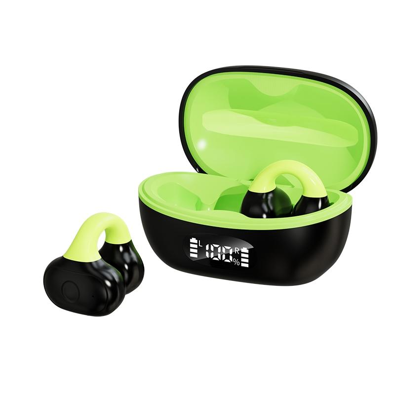 V562-A1075093060DBT-202505261738-00 Wireless Clip-on Earphones with Charging Case - Black + Green - Image 1
