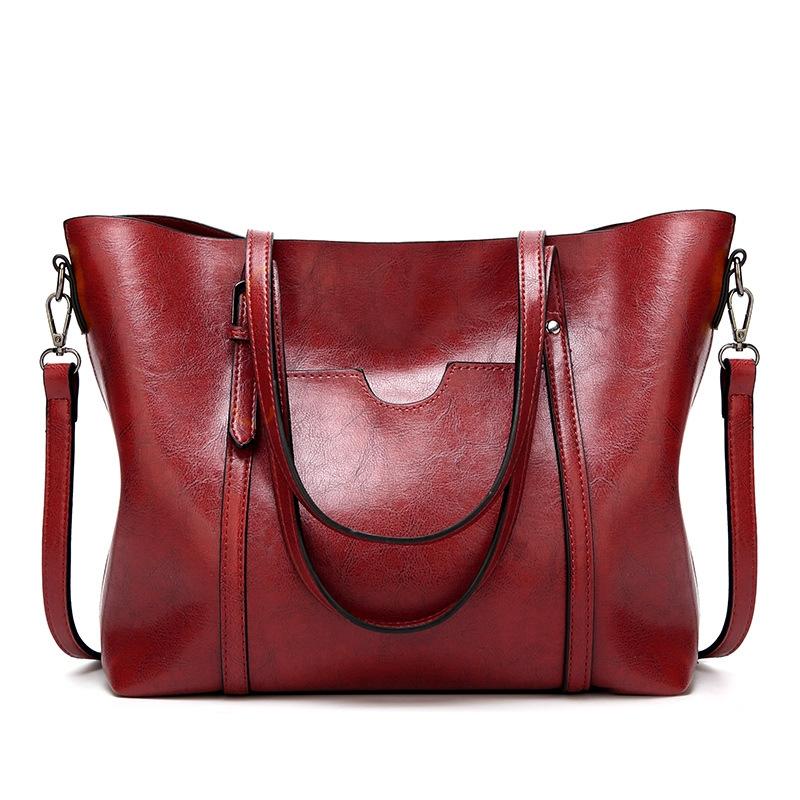 V562-A1087371060DBT-202503041341-00 Stylish All-match Leather Handbag - Wax Finish - Wine Red - Image 1